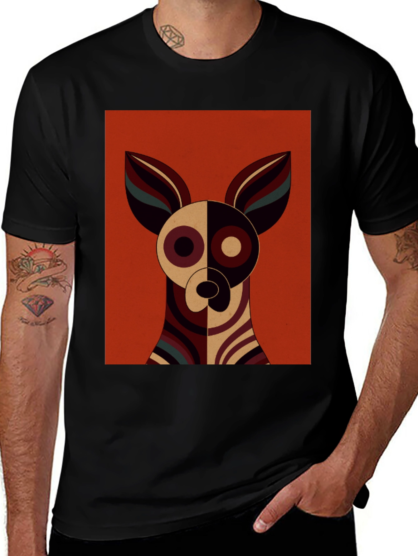 Variant 18 of Abstract Geometric Animal Print Black T-Shirt