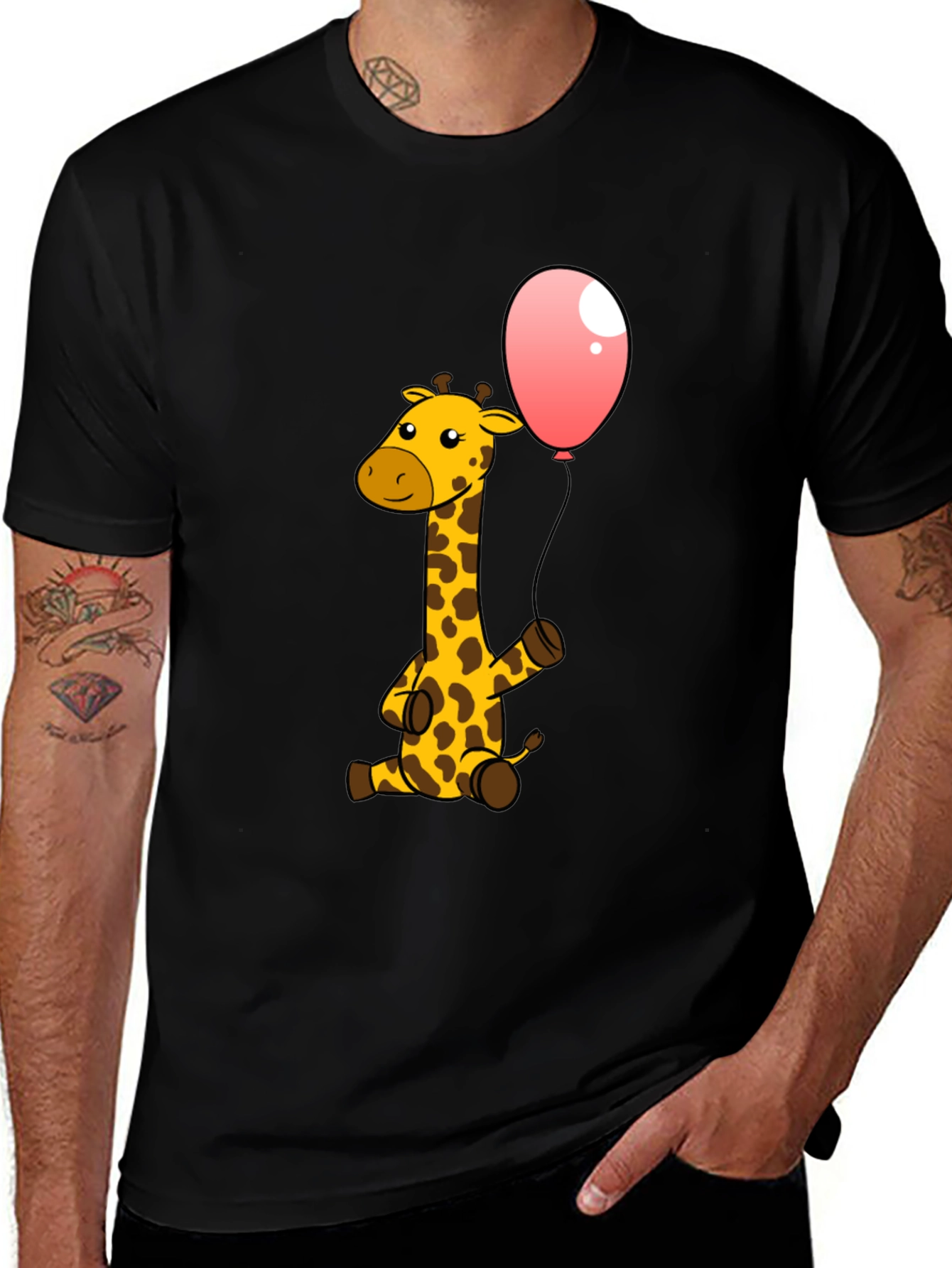 Variant 12 of Giraffe & Balloon Graphic Black T-Shirt