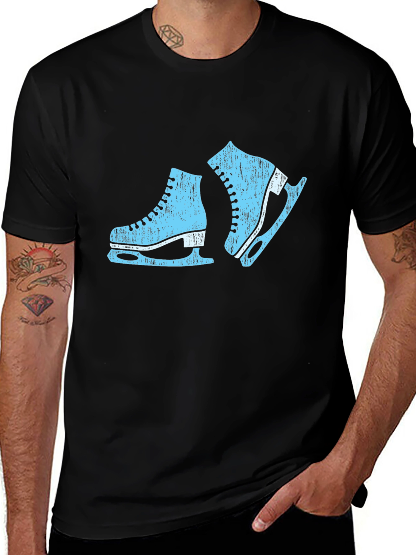 Retro Ice Skates Graphic Tee - Black