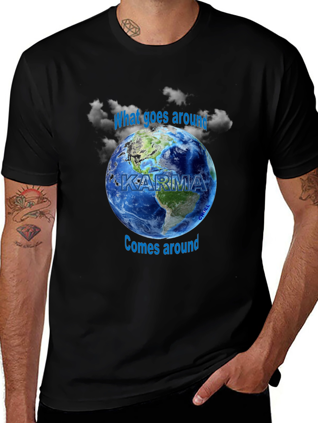 Variant 2 of Karma Graphic T-Shirt - What Goes Around Comes Around Earth Design