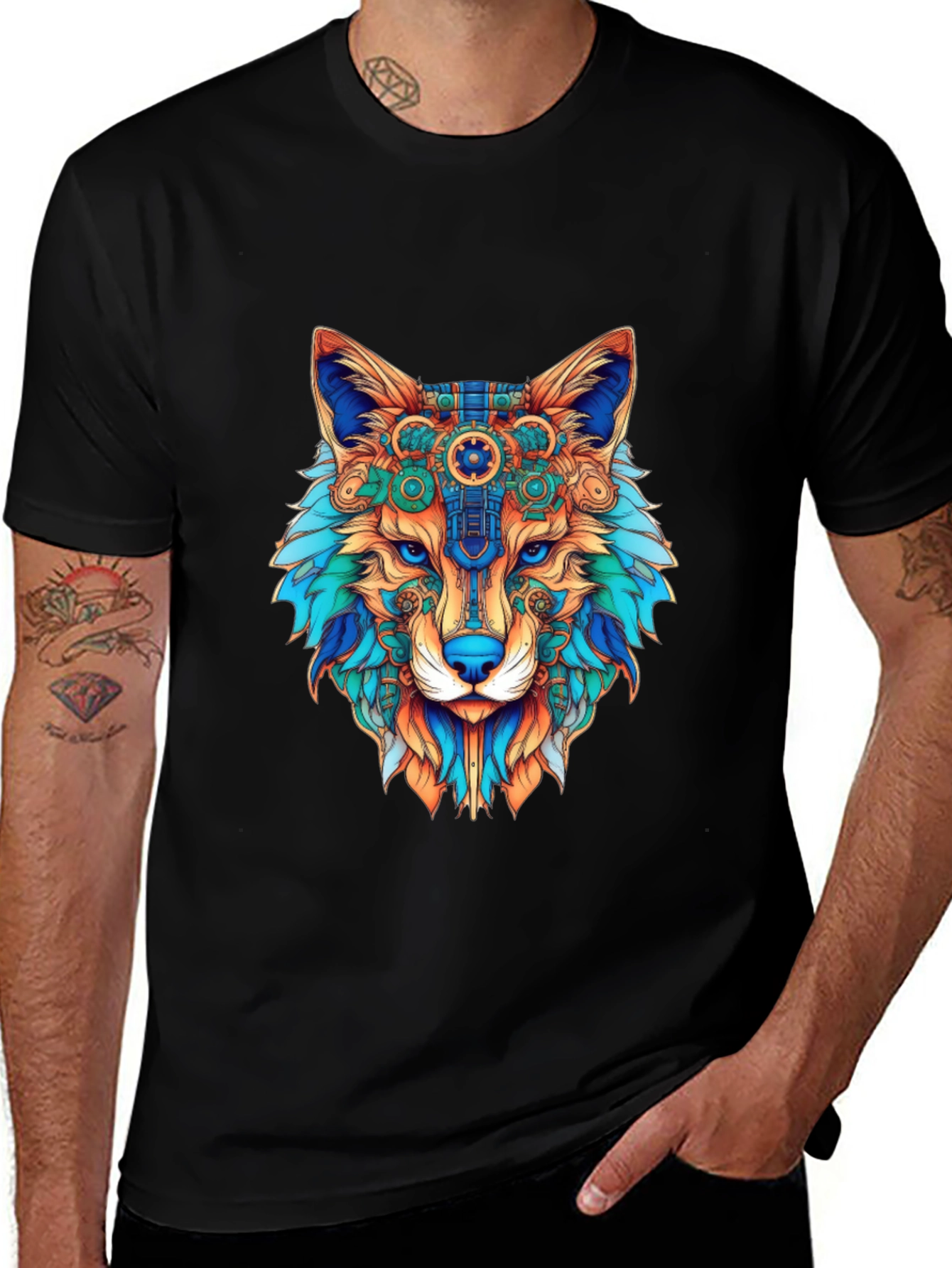 Variant 17 of Abstract Wolf Graphic Print Black T-Shirt