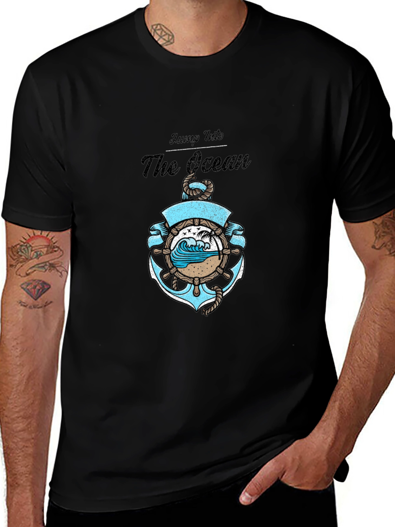 Variant 14 of Jump Into the Ocean Black Graphic T-Shirt