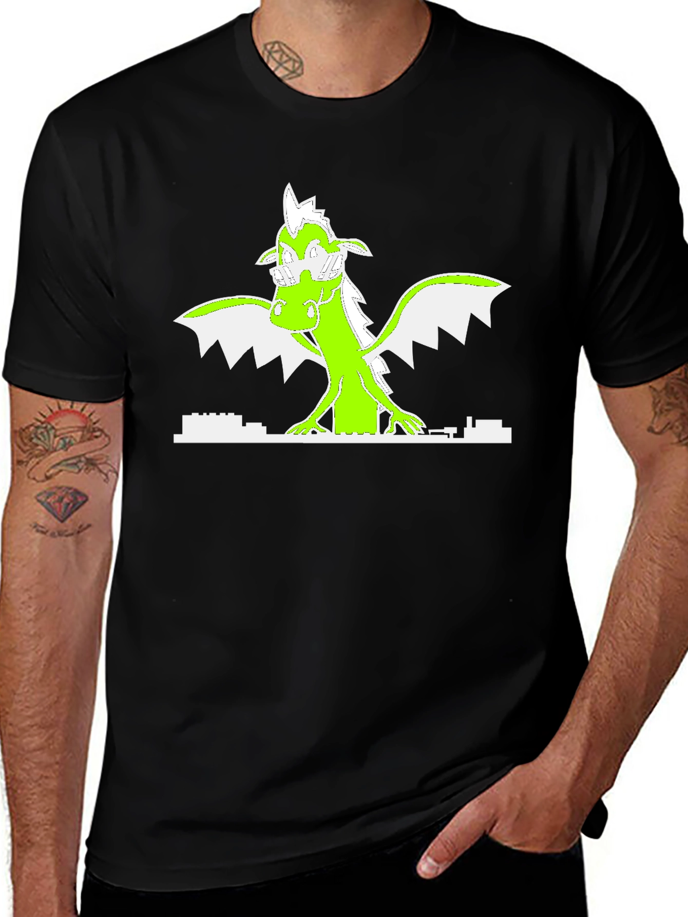 Variant 13 of Neon Dragon Graphic Black T-Shirt