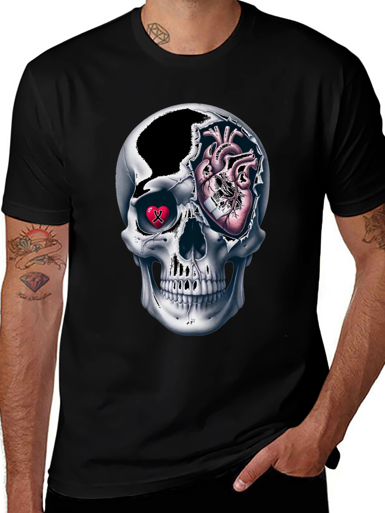 Variant 24 of Skull with Heart T-Shirt