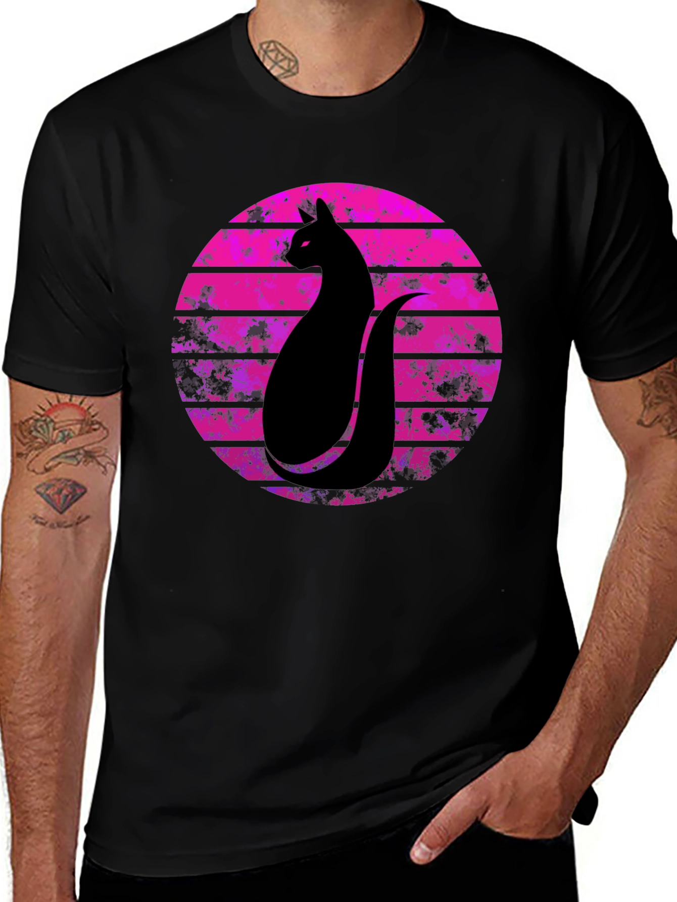 Variant 17 of Retro Cat Silhouette Graphic Tee - Stylish Comfort