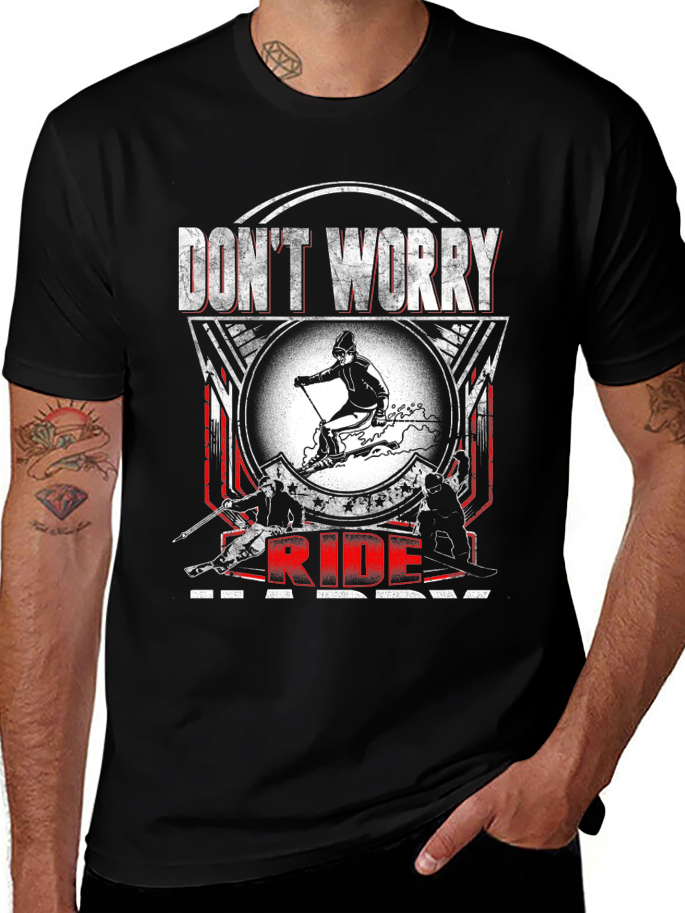 Variant 18 of Don't Worry Ride Happy Skiing T-Shirt