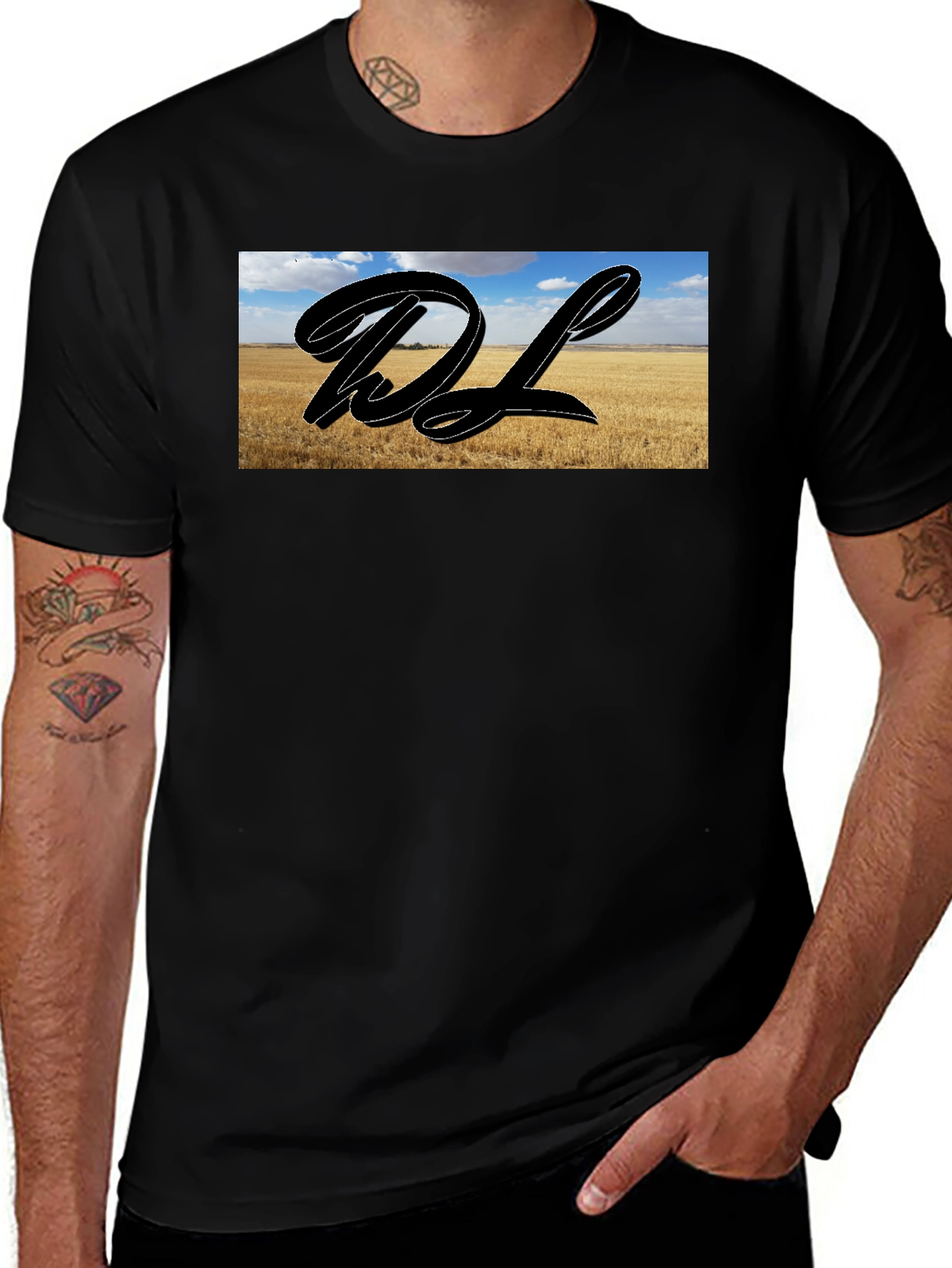 Variant 17 of Black Graphic Tee with Landscape DL Design