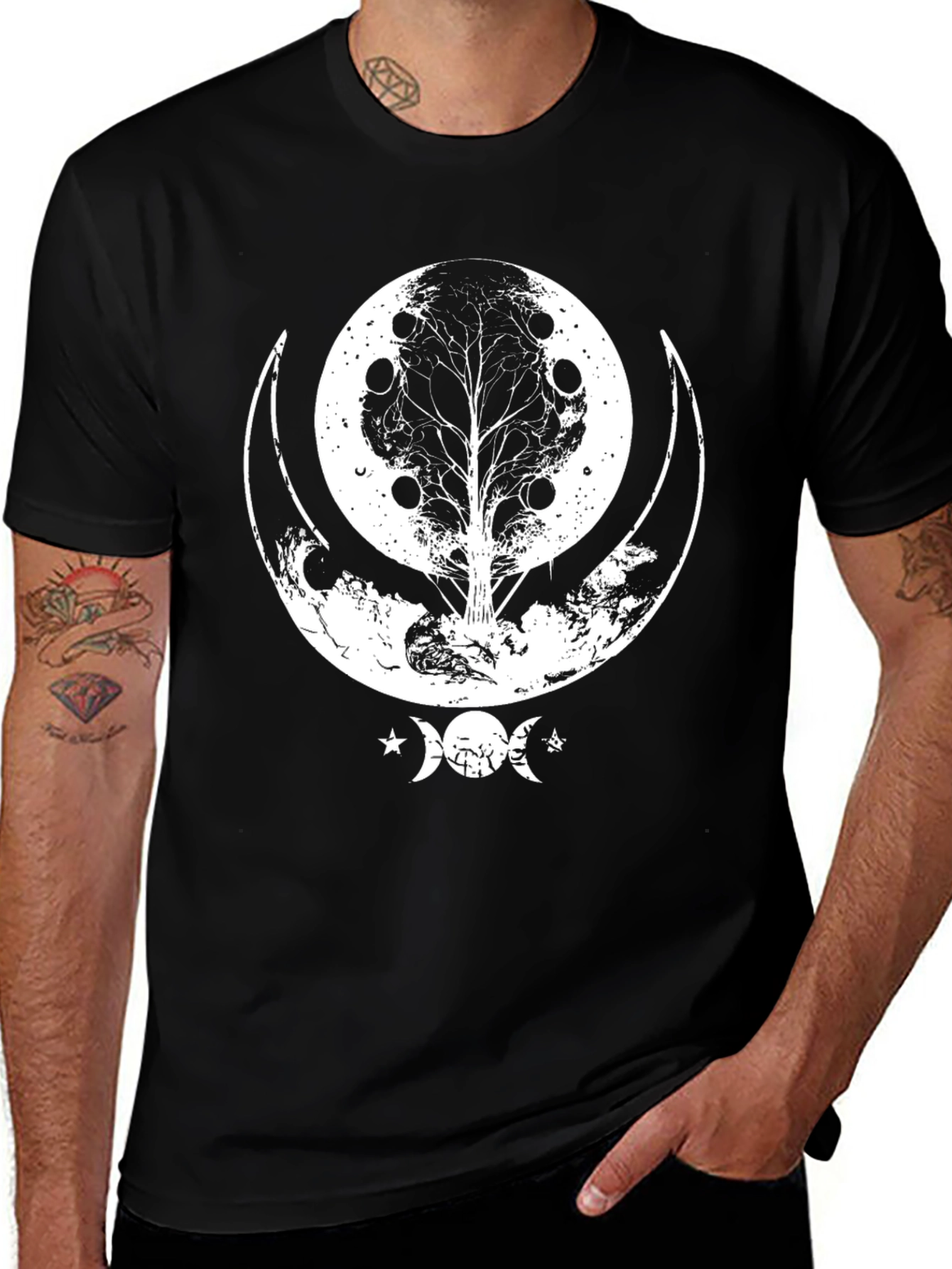 Celestial Tree Moon T-Shirt - Black Graphic Tee