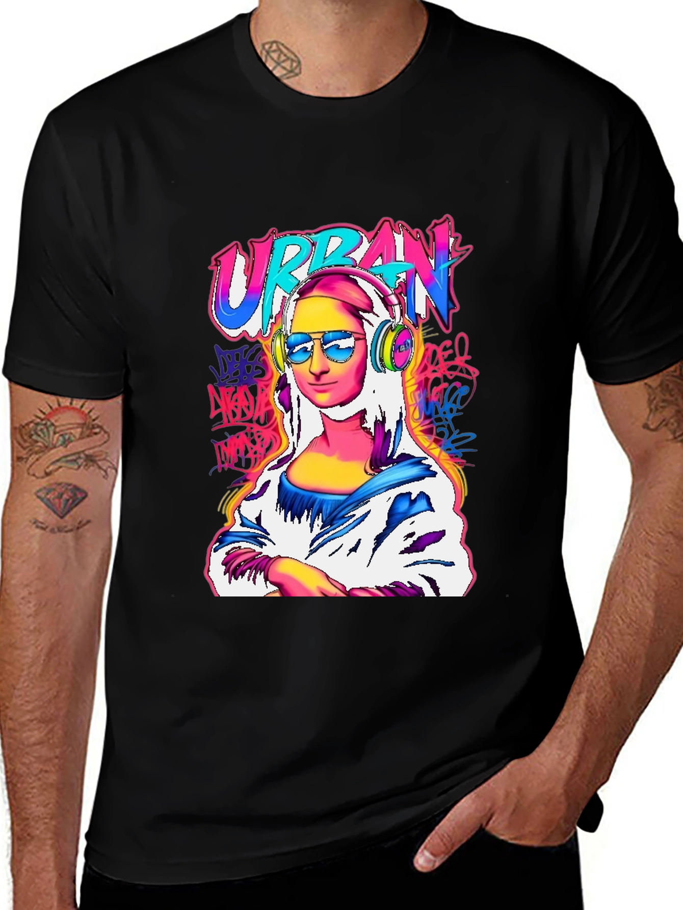 Variant 26 of Urban Mona Lisa Graphic Tee - Black Cotton Blend