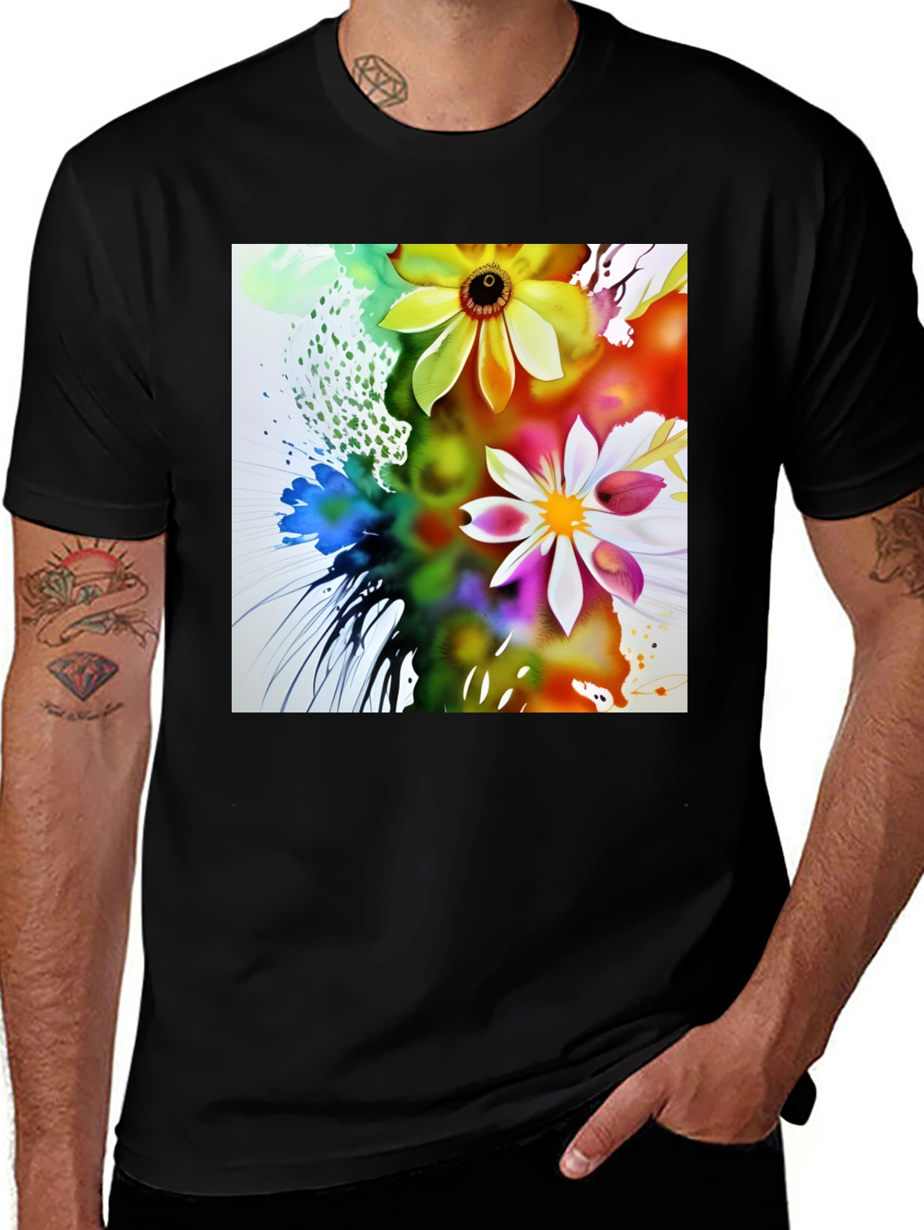 Variant 3 of Floral Art Black T-Shirt