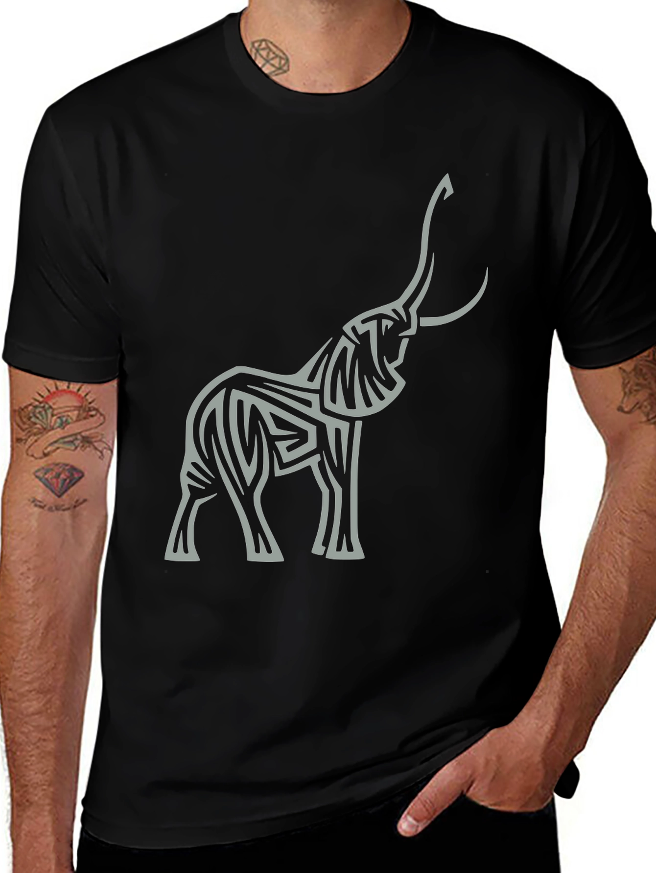 Variant 18 of Elephant Graphic Tee - Stylish Men's Black T-Shirt