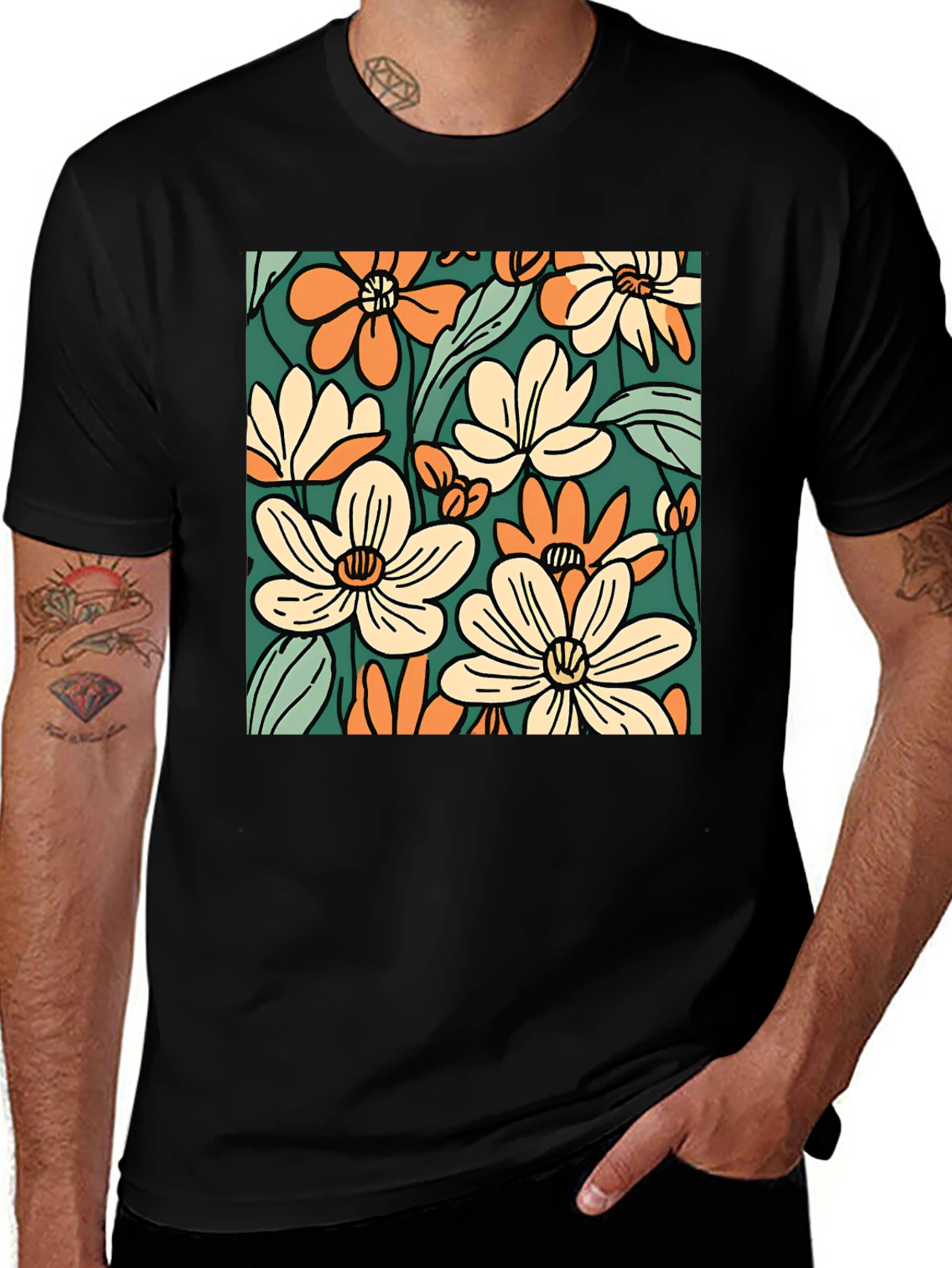 Variant 30 of Floral Print T-Shirt - Retro Blossom Design