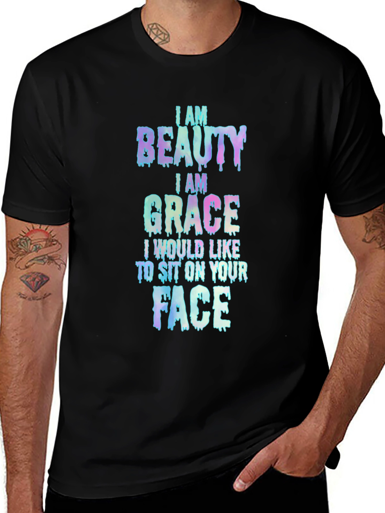 Variant 29 of I AM Beauty Grace Funny Printed Black T-Shirt
