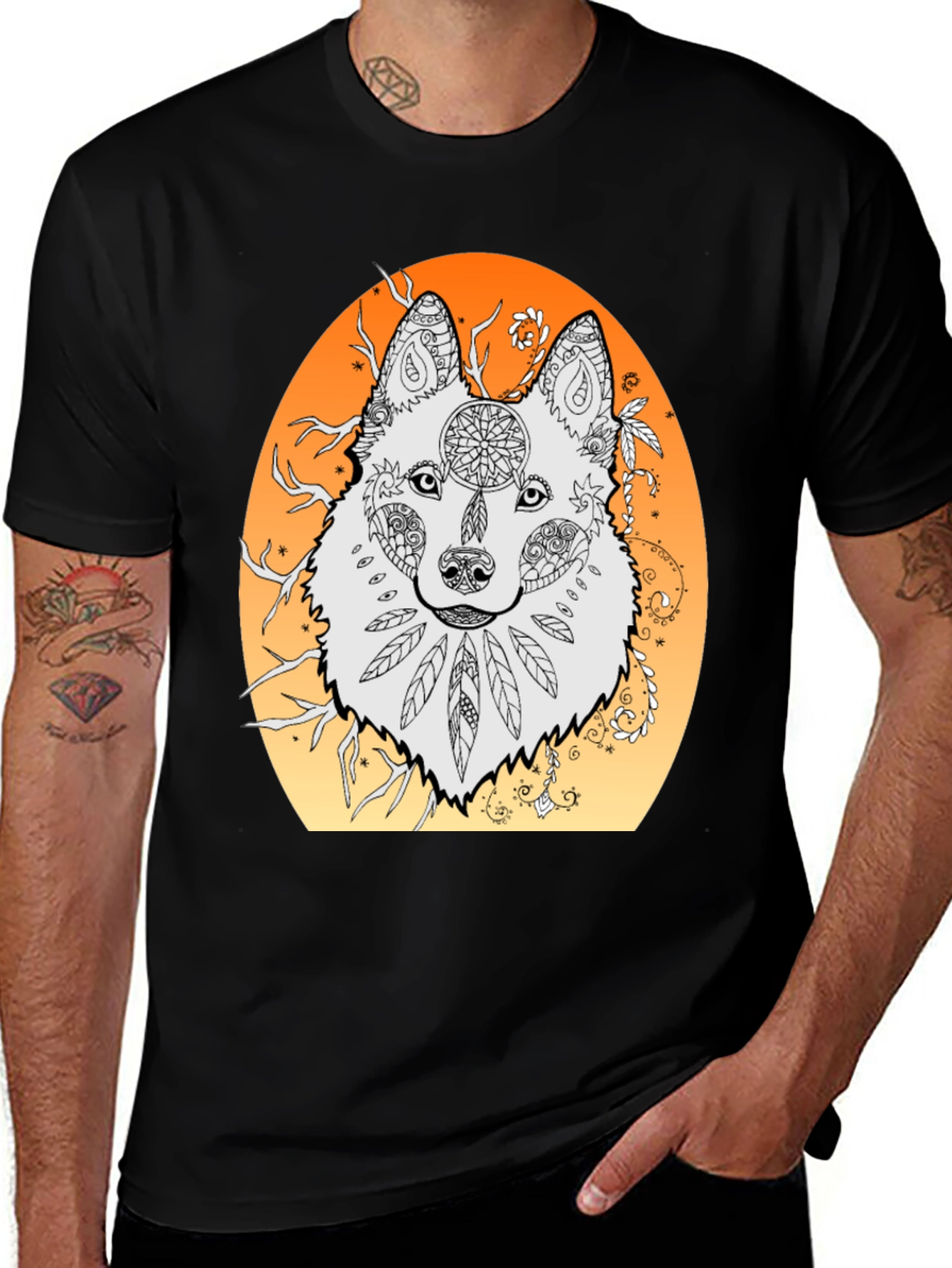 Variant 16 of Wolf Mandala Graphic Tee - Unique Artistic Design