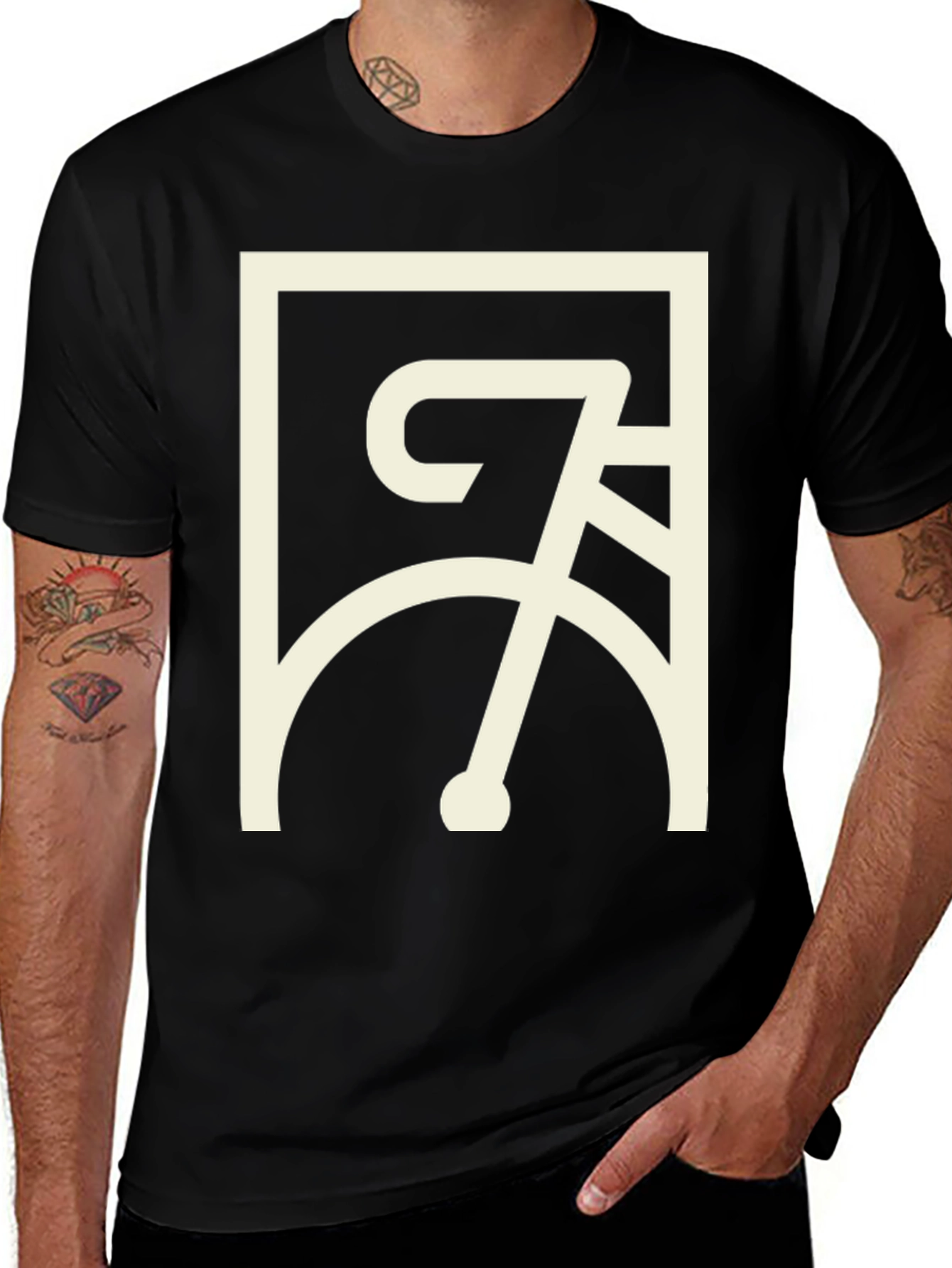 Black T-Shirt with Bicycle Graphic