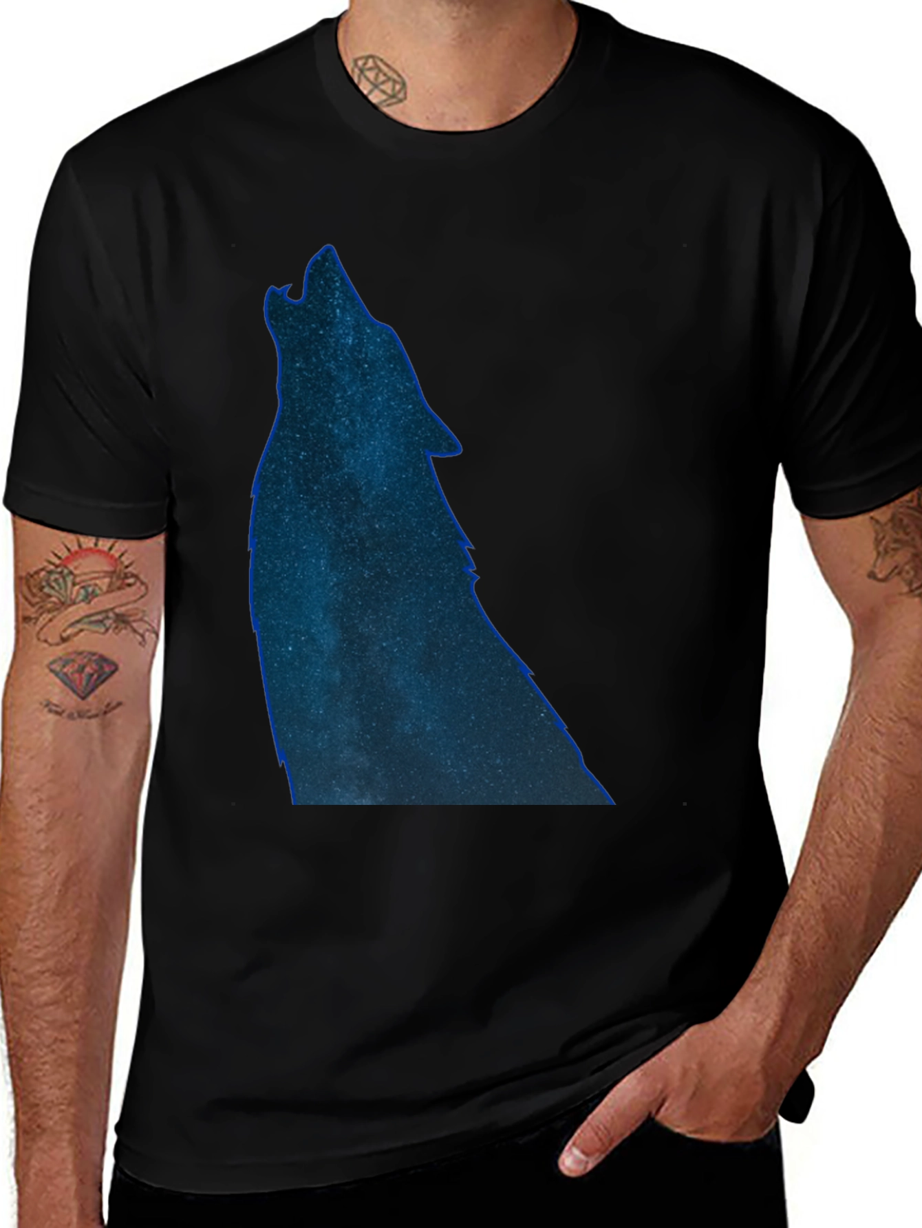Variant 2 of Wolf Galaxy T-Shirt - Black Cotton Tee