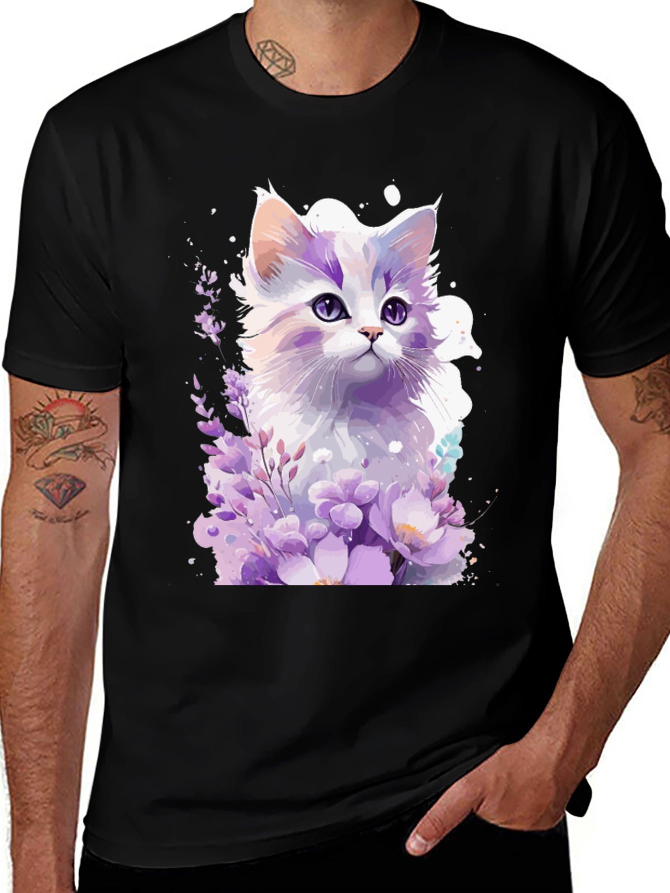 Variant 19 of Watercolor Kitten & Floral Graphic T-Shirt