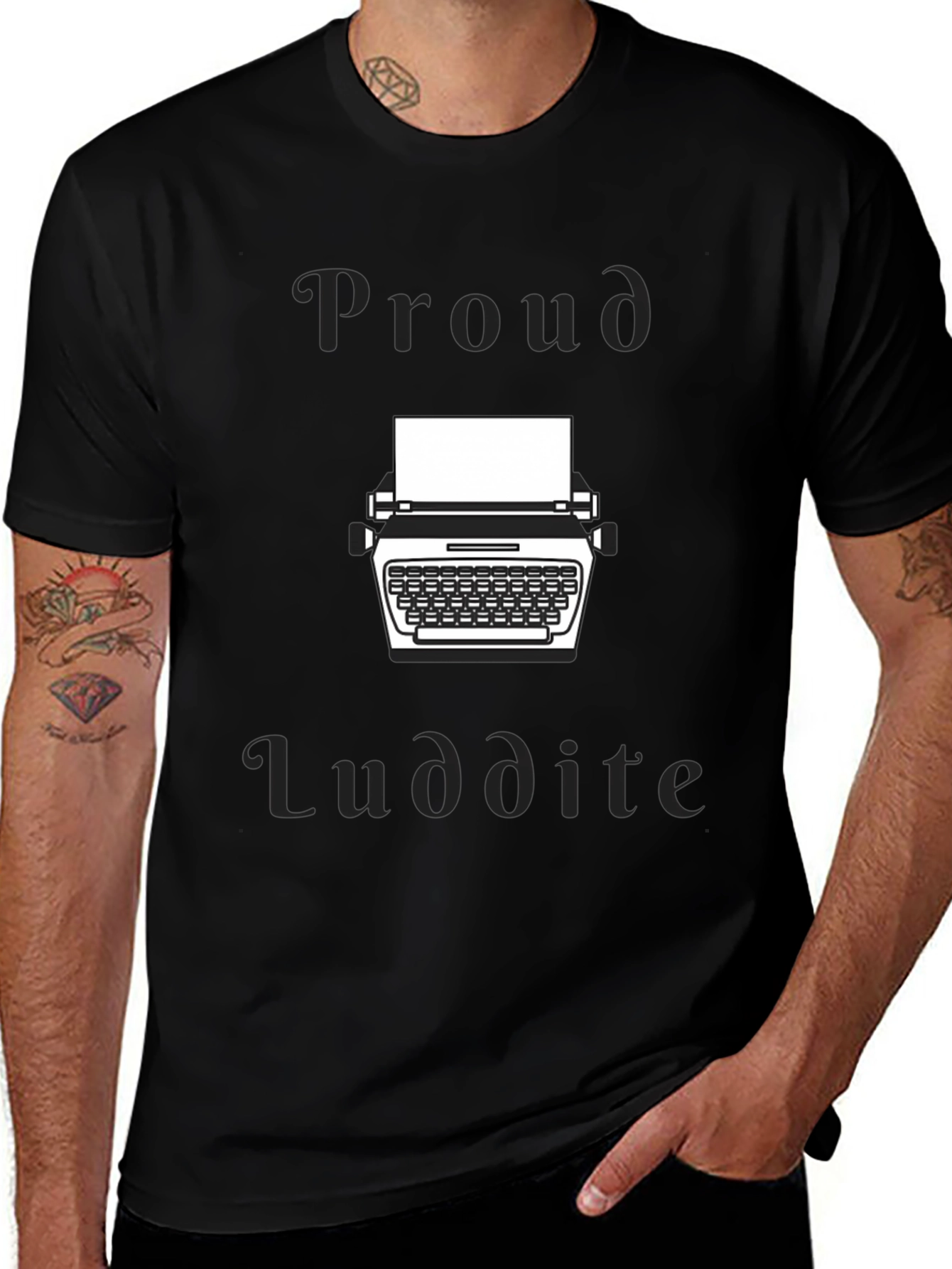 Variant 26 of Proud Luddite Typewriter T-Shirt