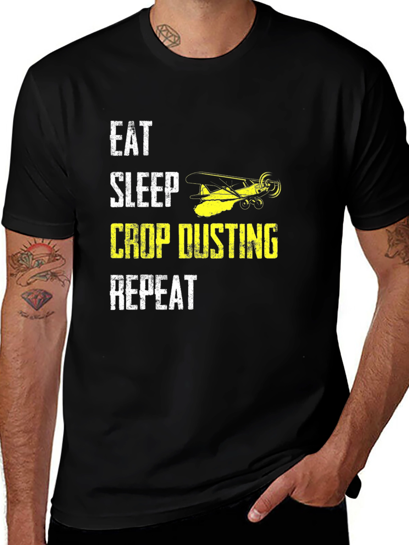 Variant 27 of Crop Dusting T-Shirt - Eat Sleep Repeat Aviation Tee