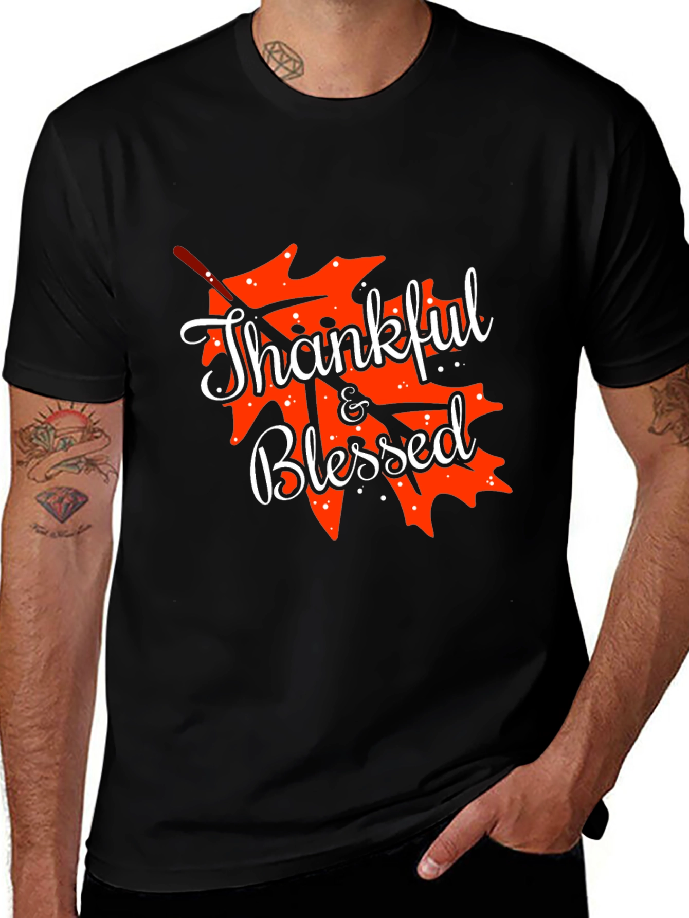 Thankful & Blessed Leaf Graphic Tee