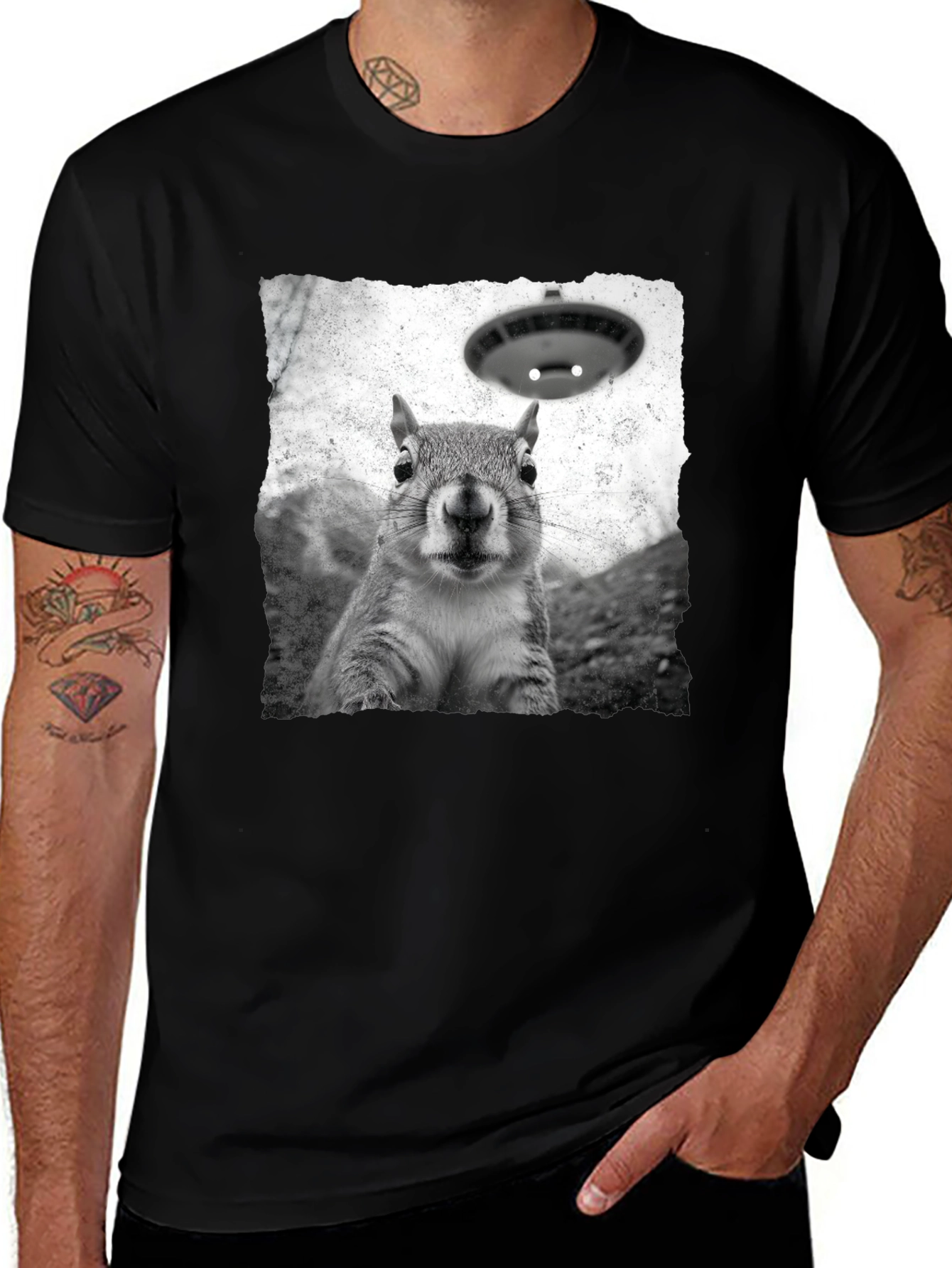 Variant 26 of Squirrel UFO Abduction Black T-Shirt