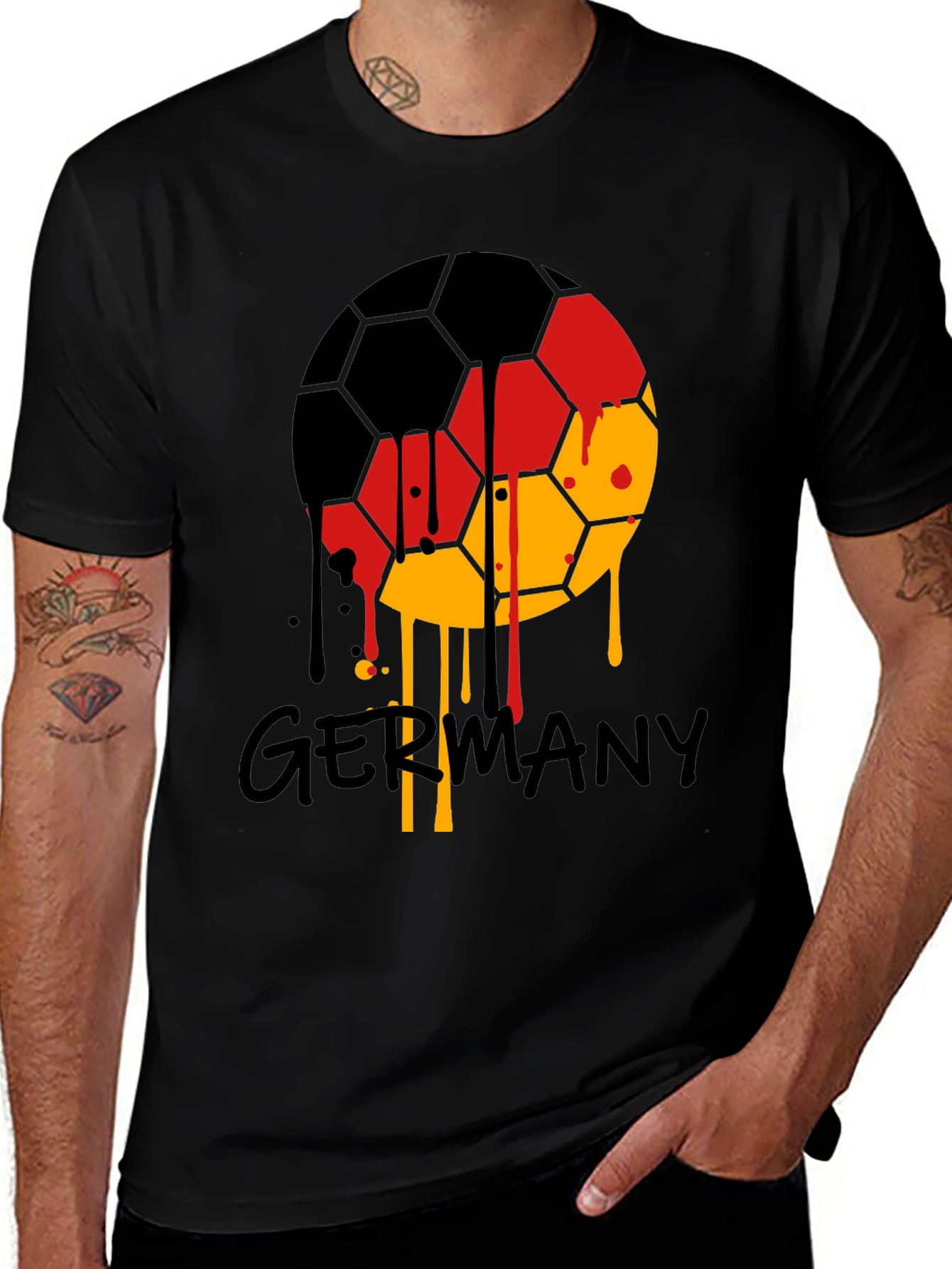 Variant 8 of Germany Soccer Ball Drip T-Shirt - Black German Flag Tee