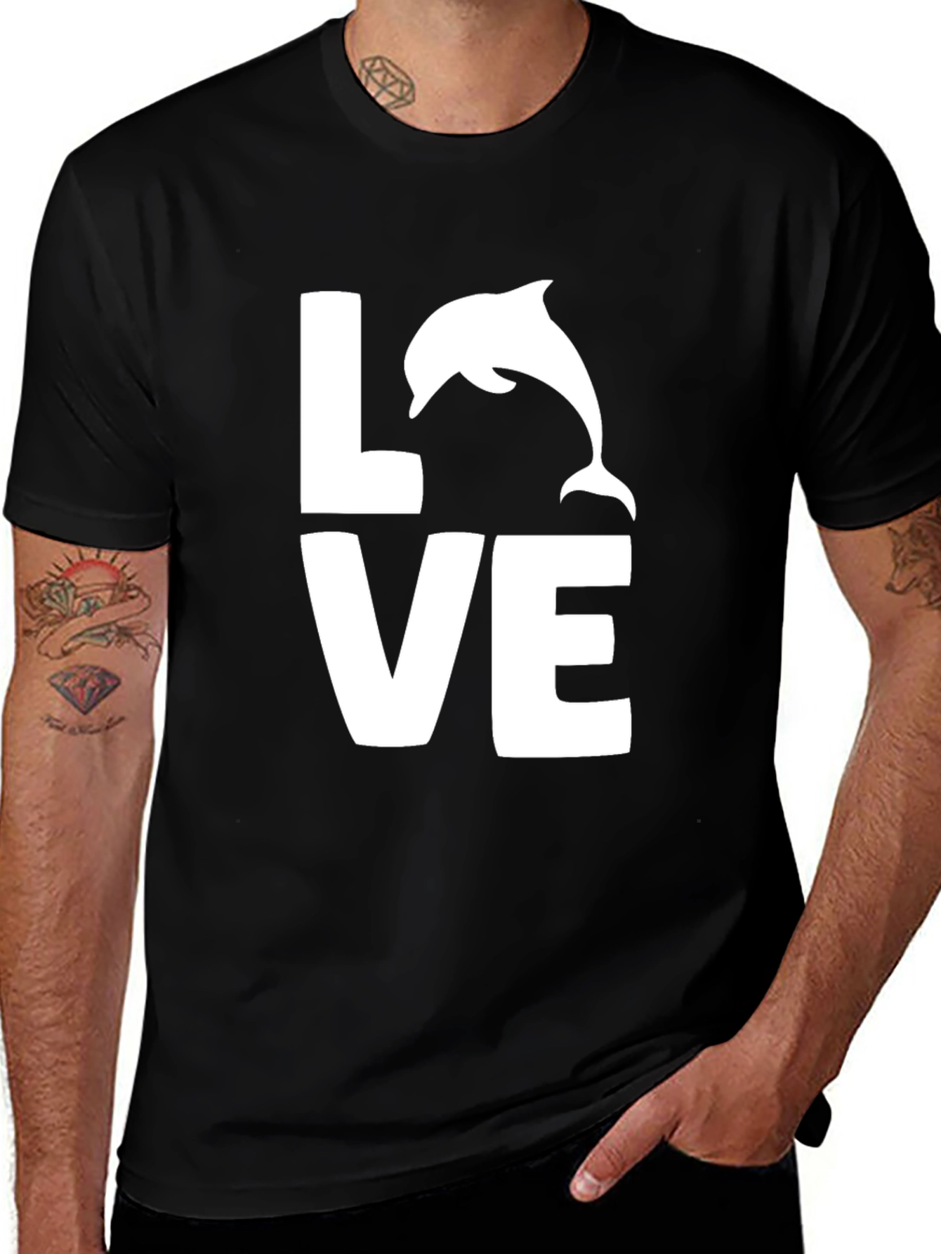Variant 3 of Love Dolphin Graphic Tee - Black Cotton T-Shirt
