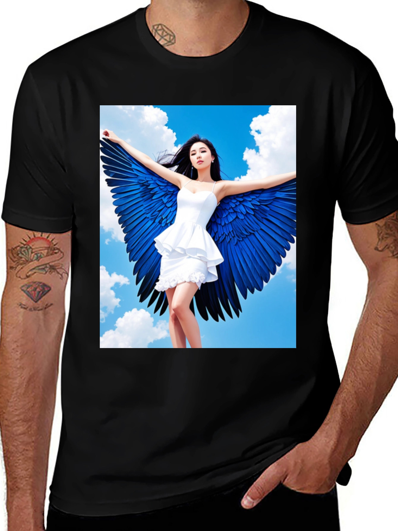 Variant 9 of Angel Wings Graphic T-Shirt - Stylish Black Tee