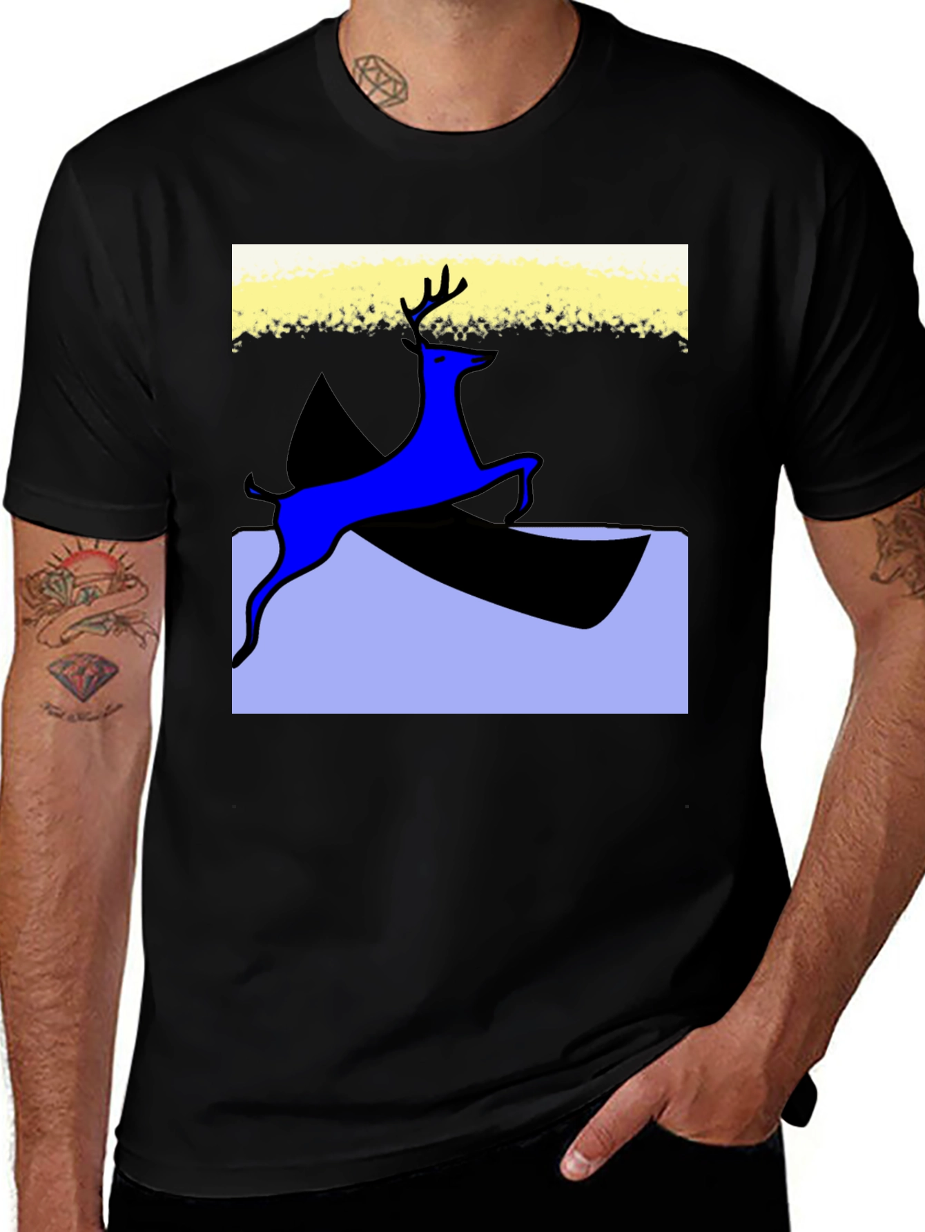 Variant 11 of Deer Graphic Black T-Shirt - Unique Artistic Design