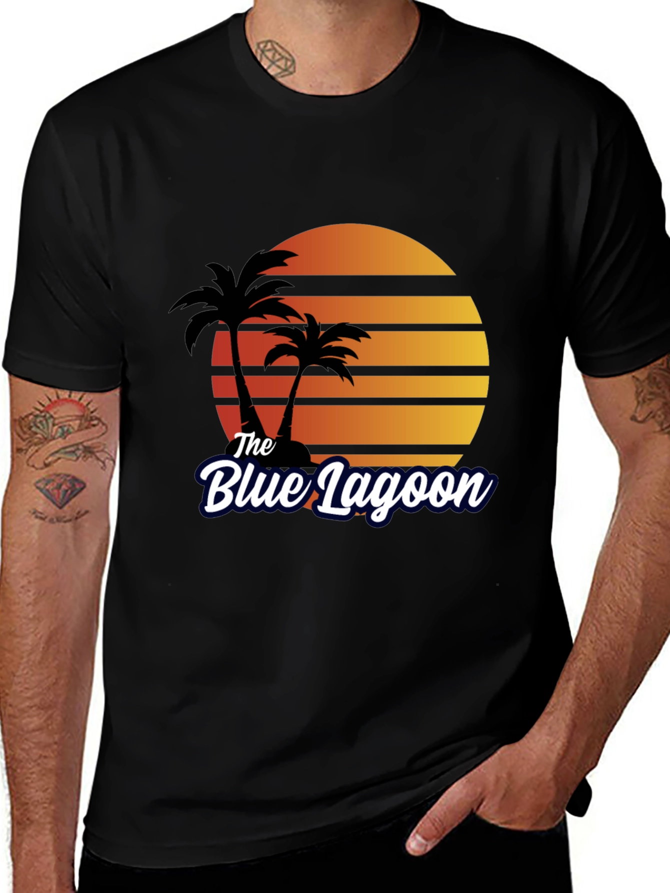 Variant 6 of The Blue Lagoon Retro T-Shirt - Palm Tree Sunset Tee