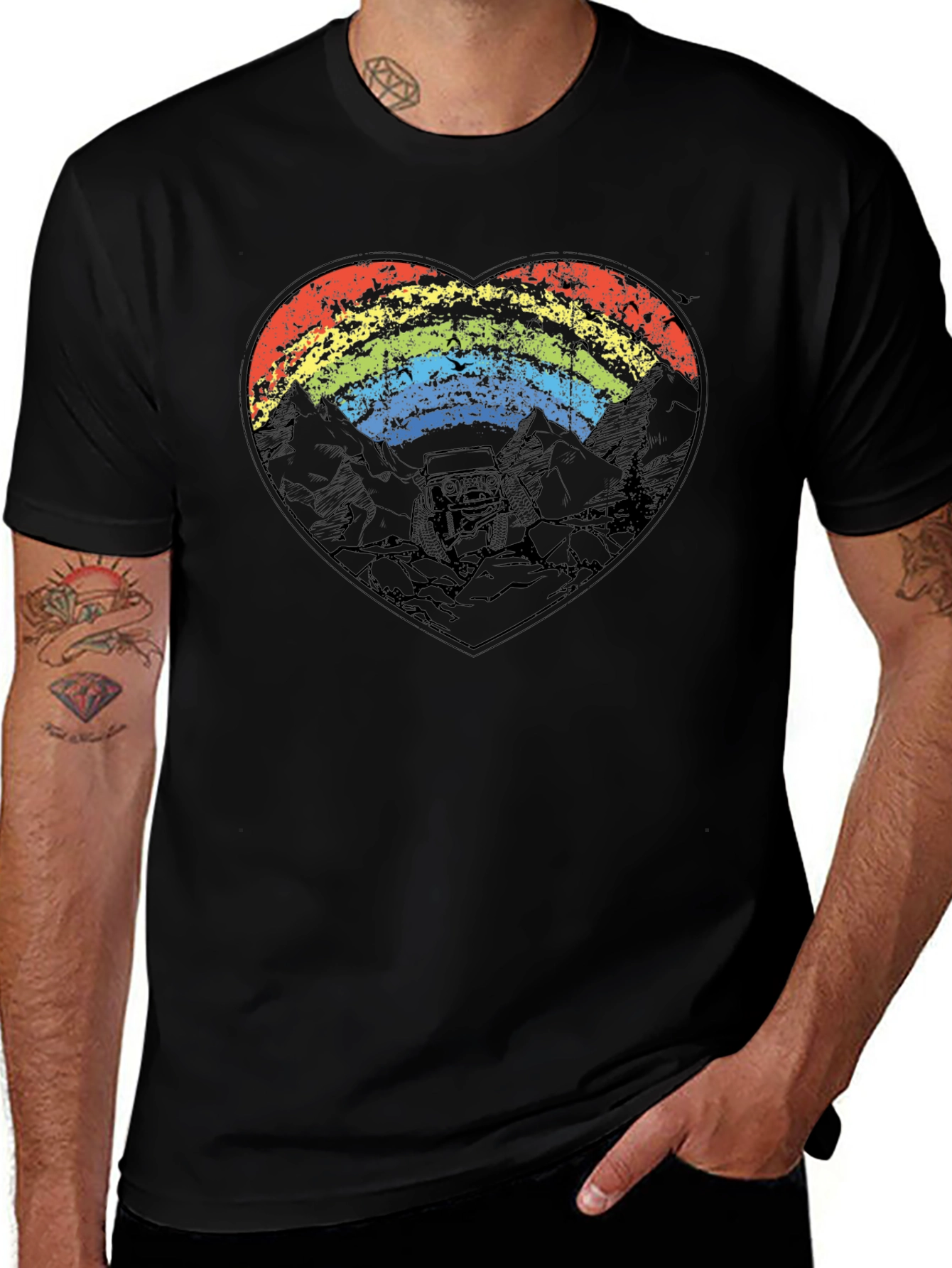 Variant 28 of Rainbow Heart Mountain Scene Black T-Shirt