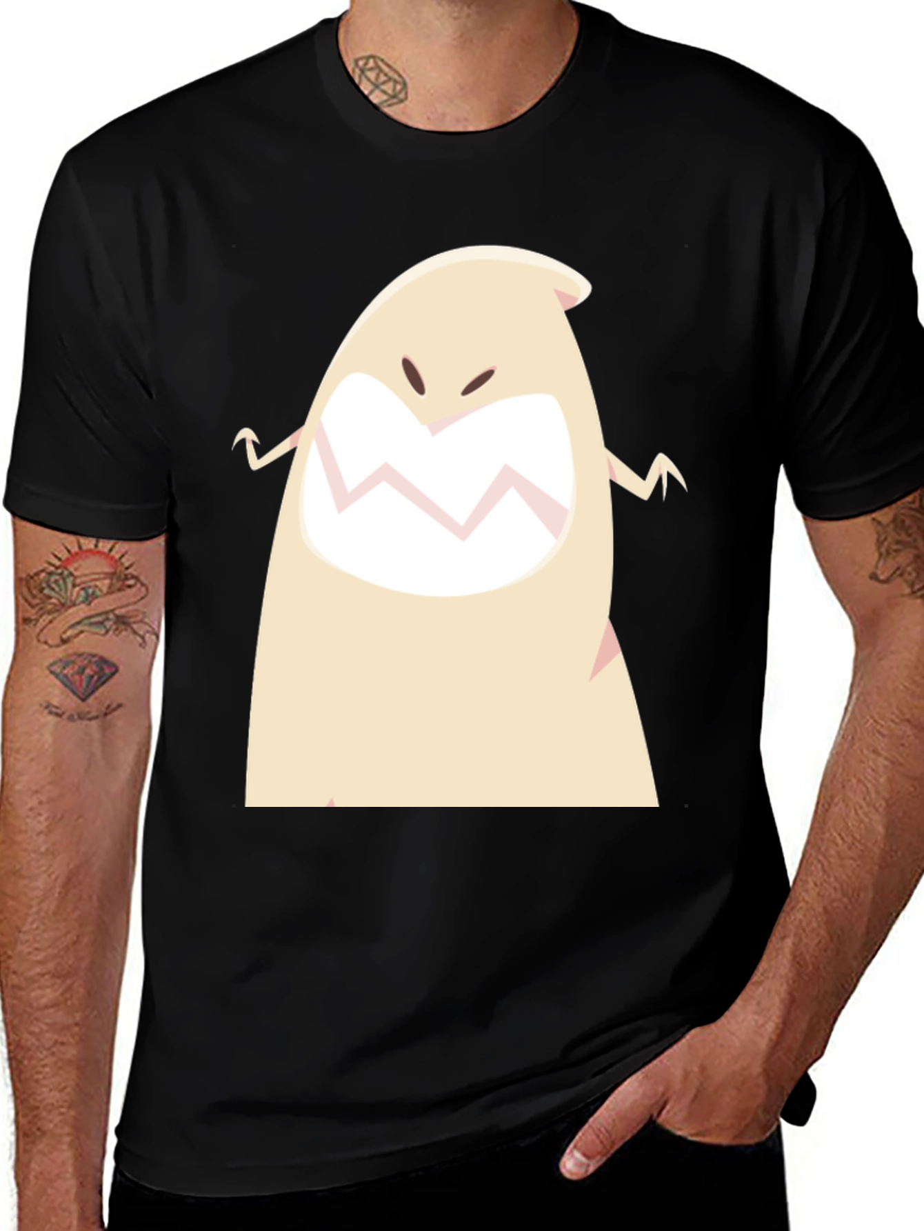 Variant 16 of Funny Monster Graphic Tee - Black Cotton Blend