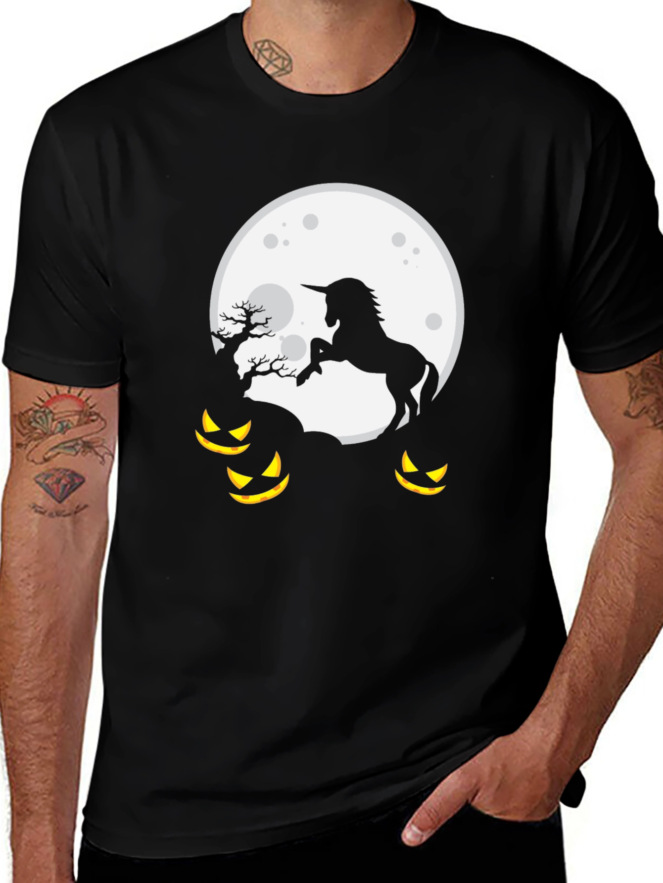 Black Unicorn Halloween Moon T-Shirt main image