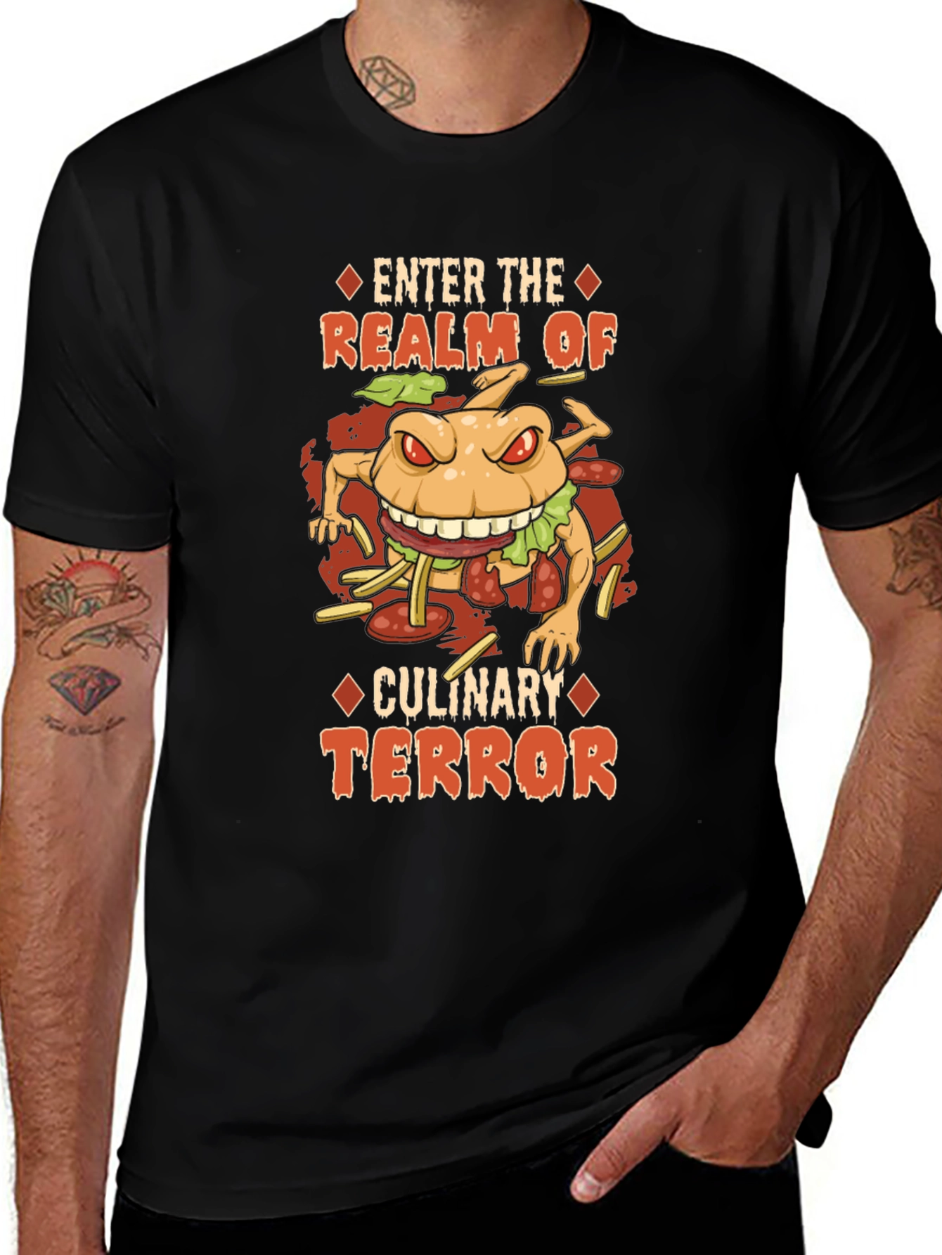Variant 29 of Culinary Terror Burger Graphic T-Shirt - Black