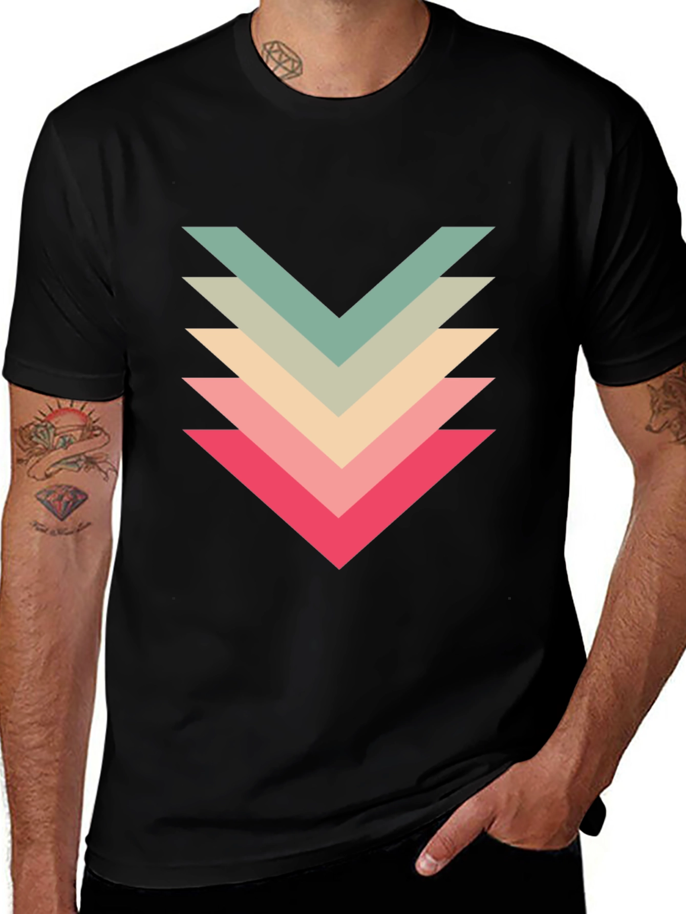 Variant 9 of Retro Chevron Graphic Black T-Shirt