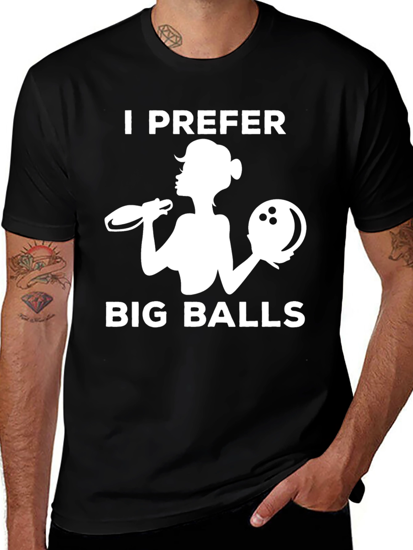 Black I Prefer Big Balls Funny Bowling T-Shirt main image