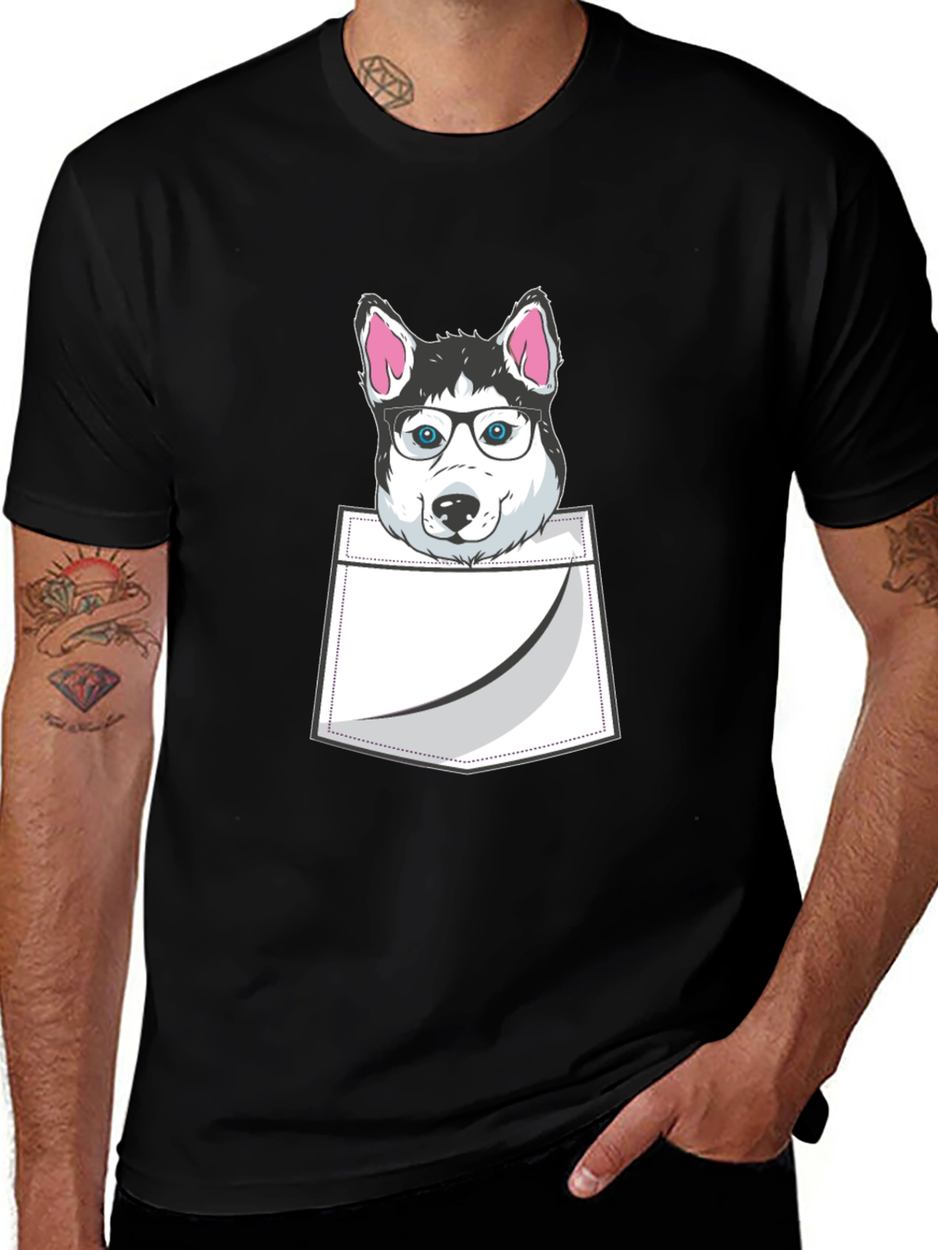 Variant 26 of Husky Pocket T-Shirt - Dog Lover Tee