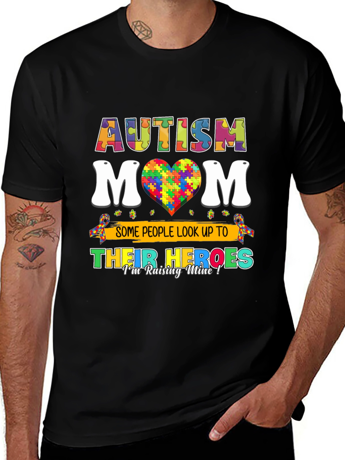 Variant 11 of Autism Mom T-Shirt Puzzle Piece Heart Heroes Tee
