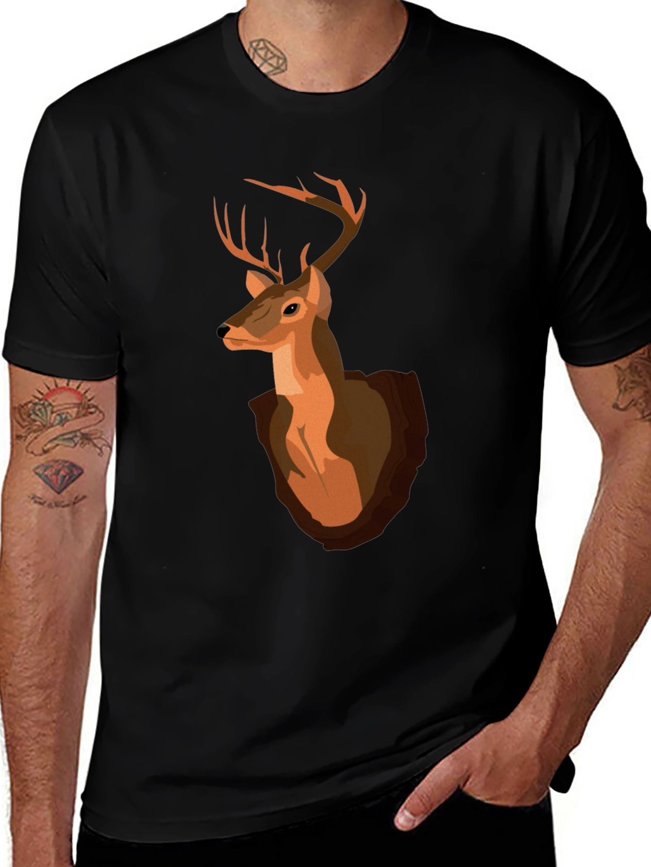 Variant 25 of Deer Head Graphic T-Shirt - Black Cotton Tee