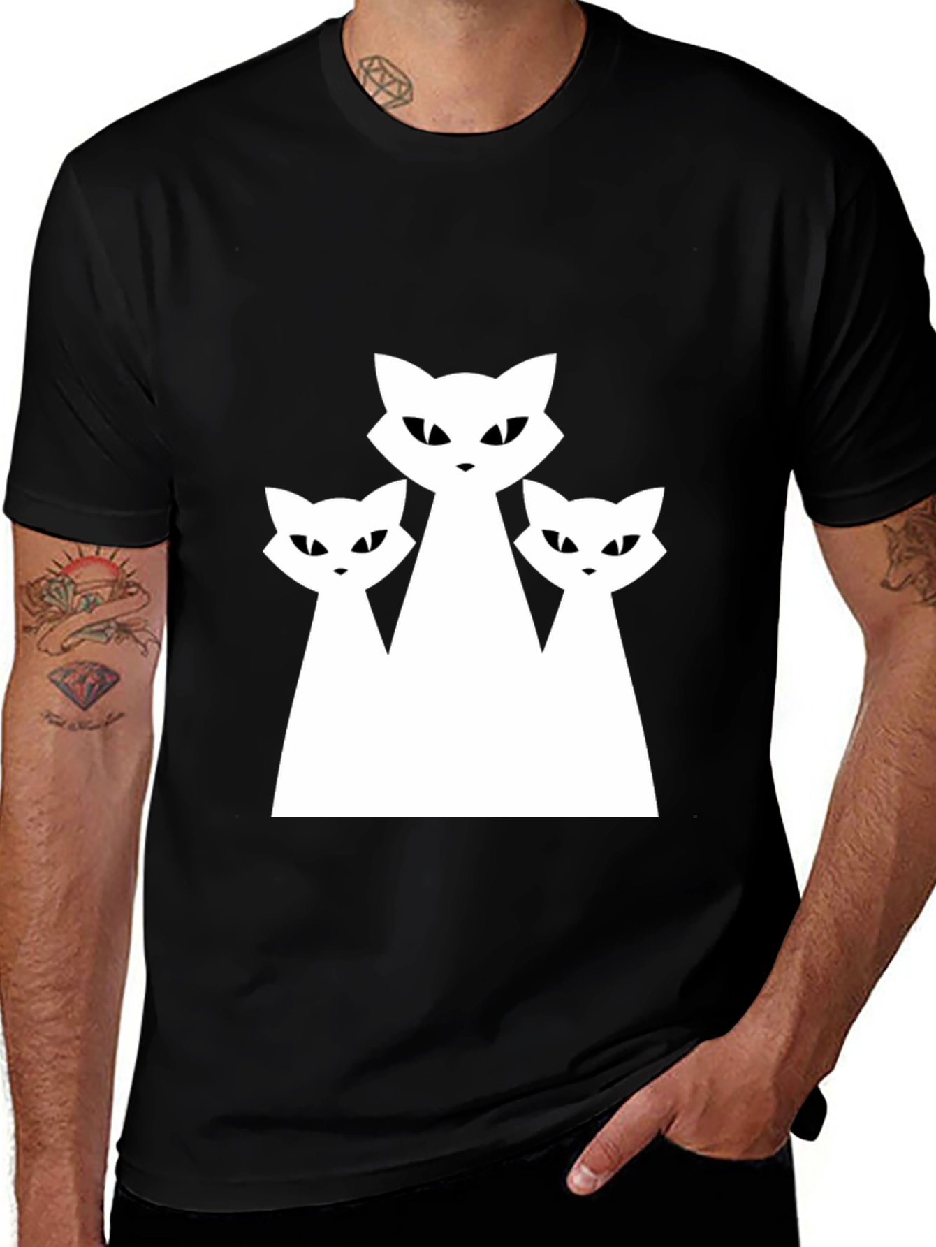 Variant 29 of Three Cats Graphic Tee - Black Cotton T-Shirt