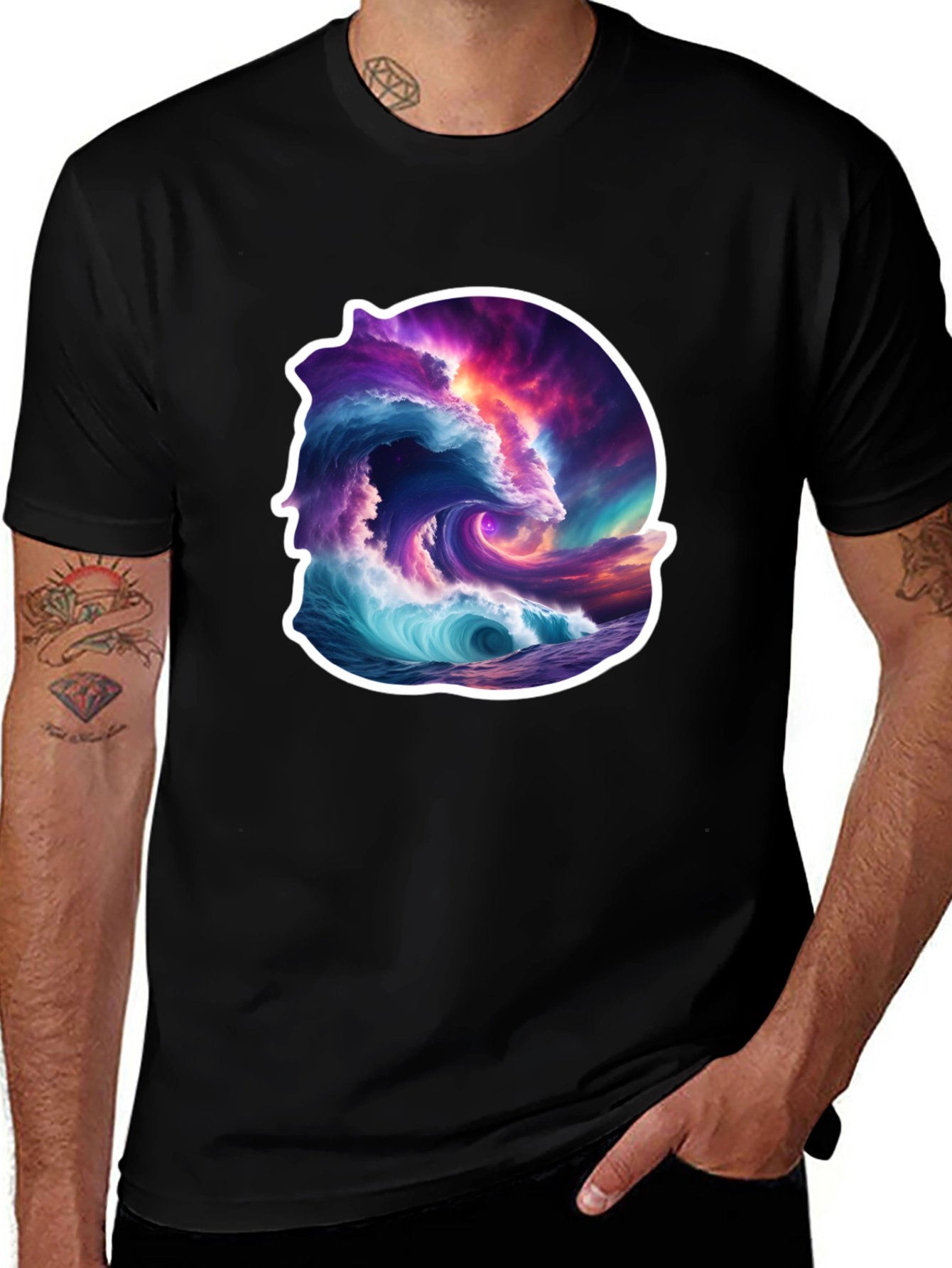 Variant 5 of Ocean Wave Art Graphic Black T-Shirt