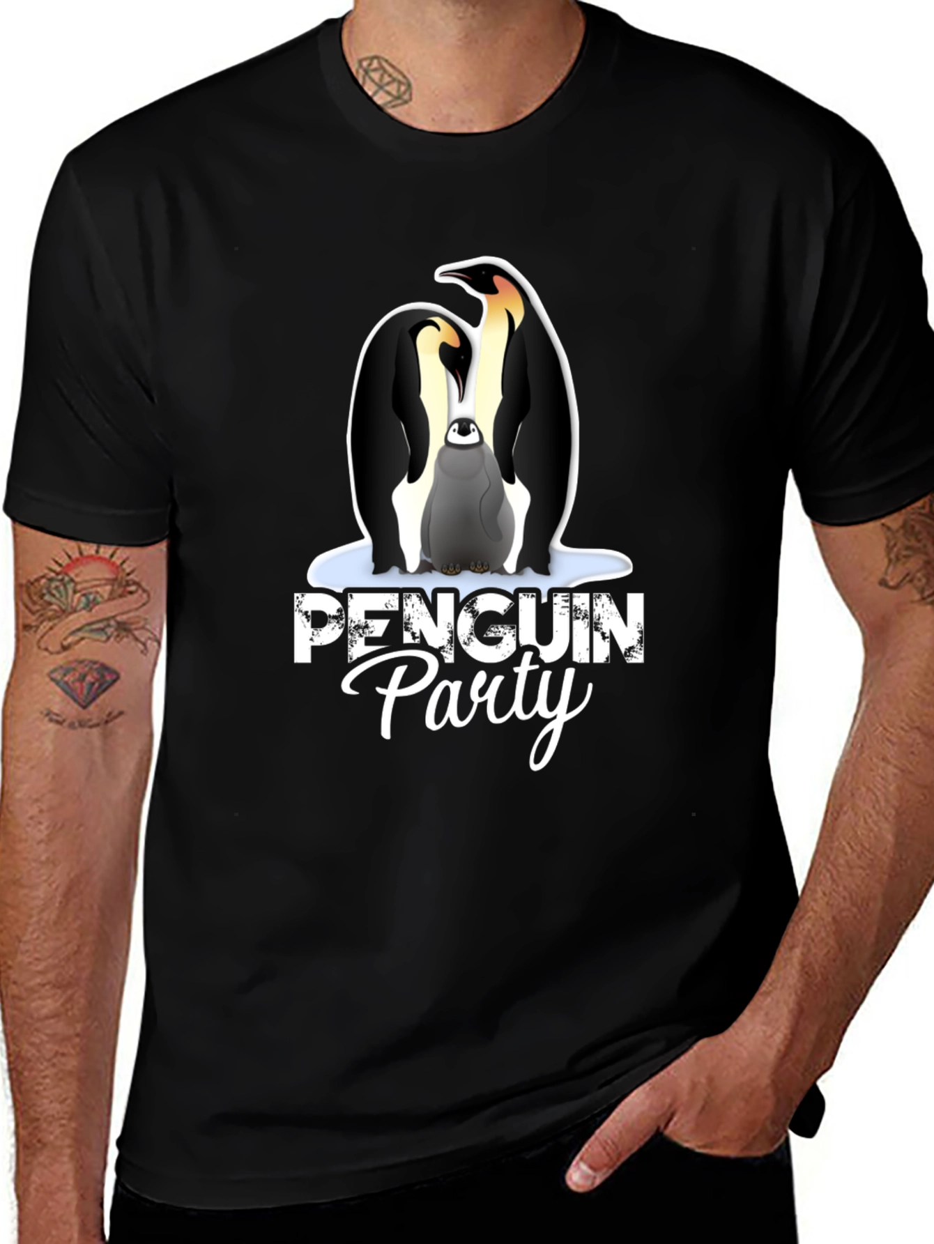 Variant 6 of Penguin Party Graphic Tee - Black Unisex T-Shirt