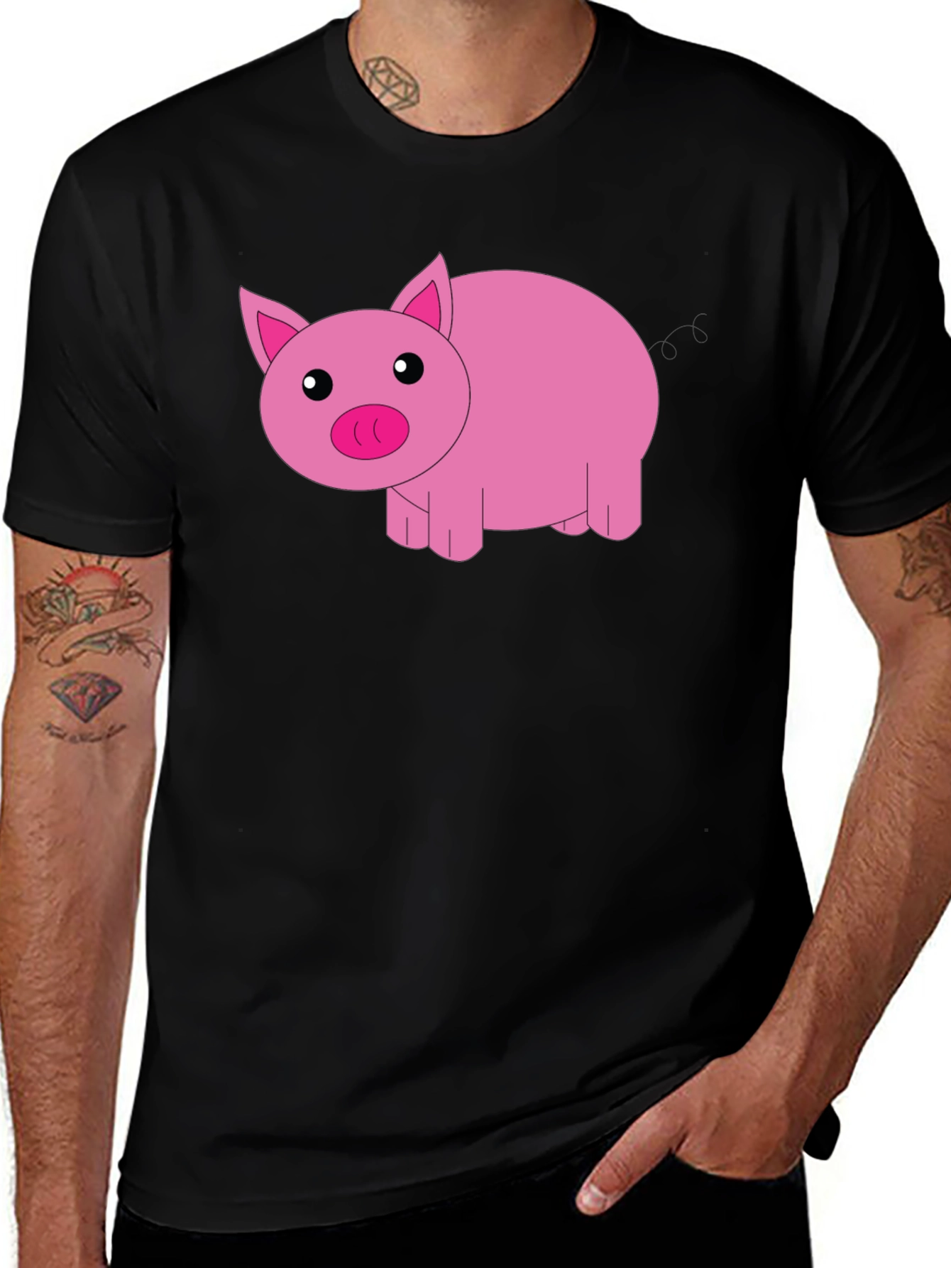 Variant 30 of Cute Pink Pig Graphic Tee - Black Short Sleeve Shirt