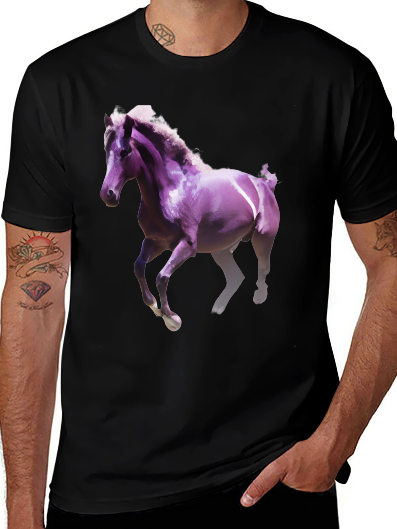 Variant 19 of Horse Graphic Tee - Black Cotton Blend Shirt