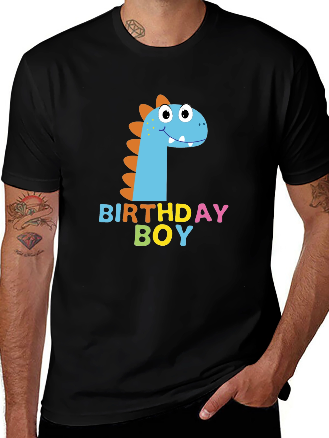 Variant 2 of Birthday Boy Dinosaur Graphic Black T-Shirt