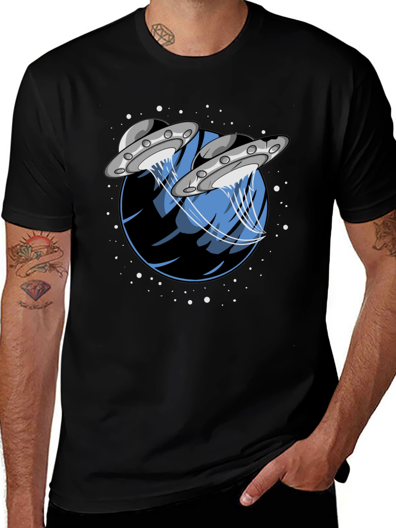 Variant 8 of UFO Abduction Graphic Tee - Stylish Black Cotton T-Shirt