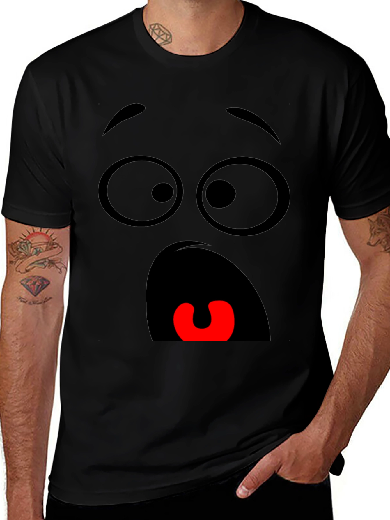 Variant 2 of Shocked Face Graphic Tee - Black Cotton Blend