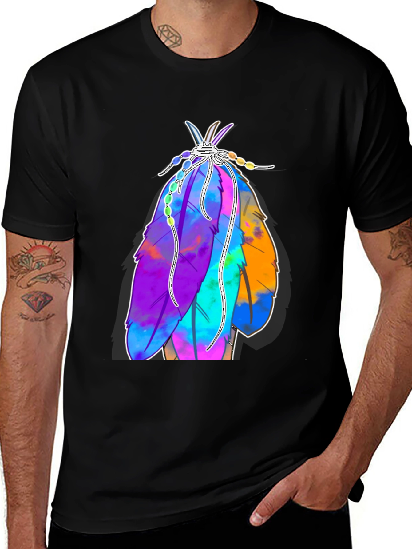 Variant 17 of Vibrant Feather Graphic Tee - Casual Style