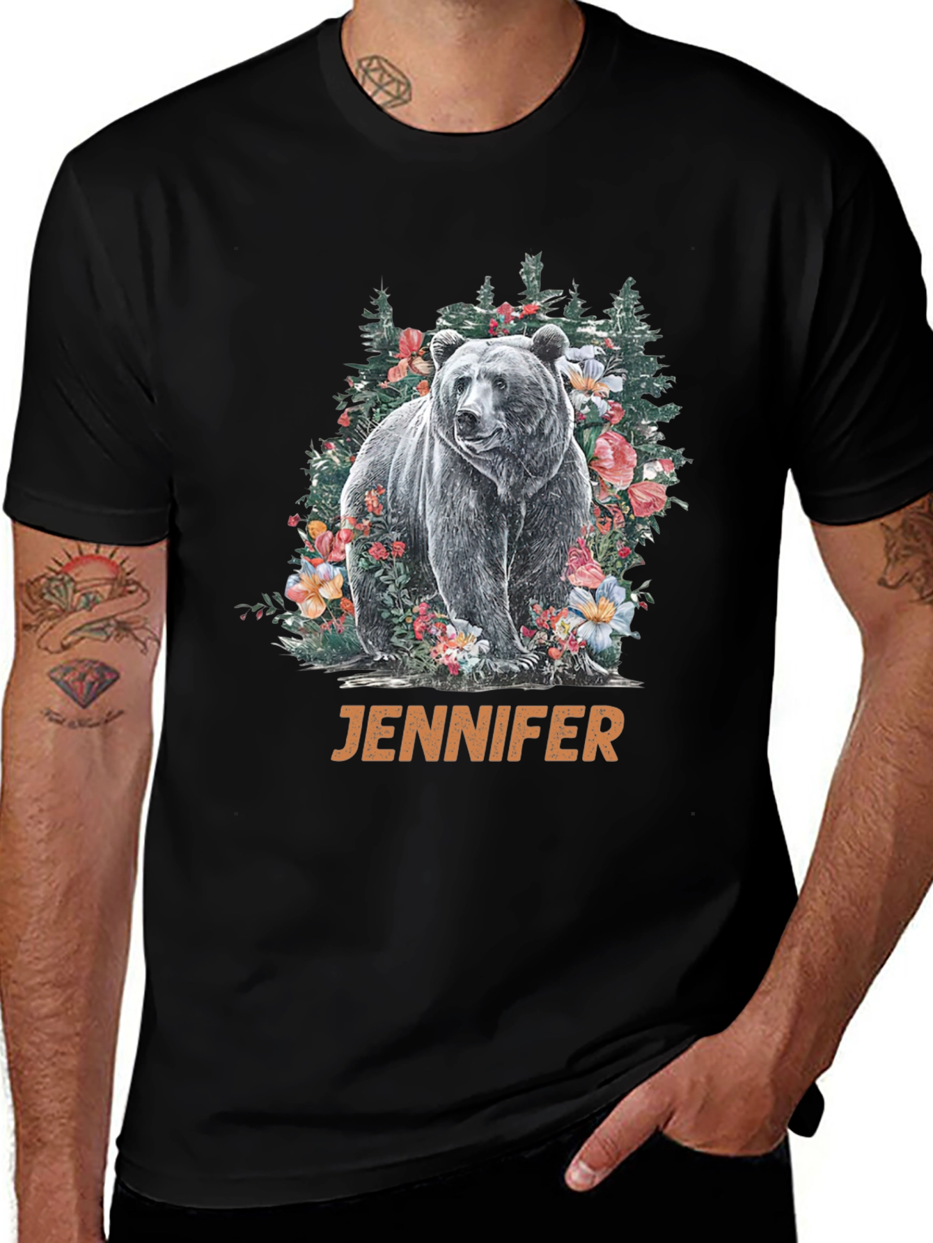 Variant 11 of Bear & Floral T-Shirt - Personalized Name