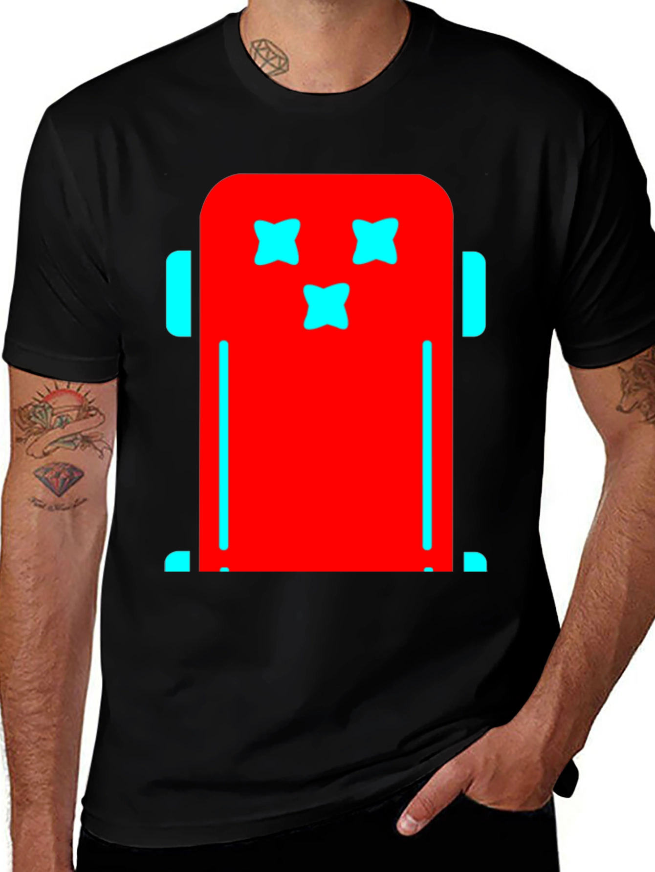 Variant 21 of Funky Robot Graphic Tee - Black Cotton T-Shirt